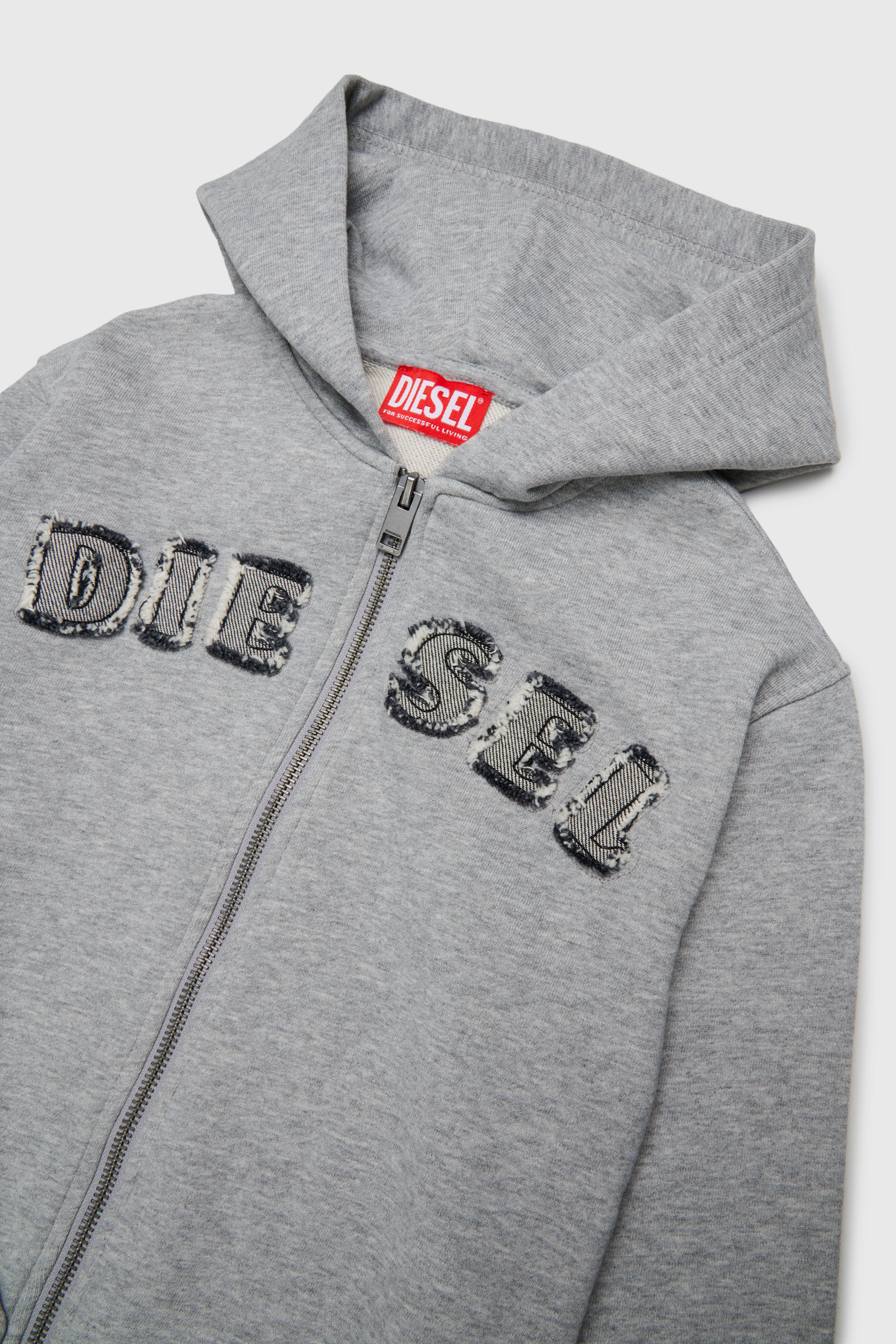 Diesel - SJEANSHOOD OVER, Man's Zip-up hoodie with frayed logo letters in Grey - 3