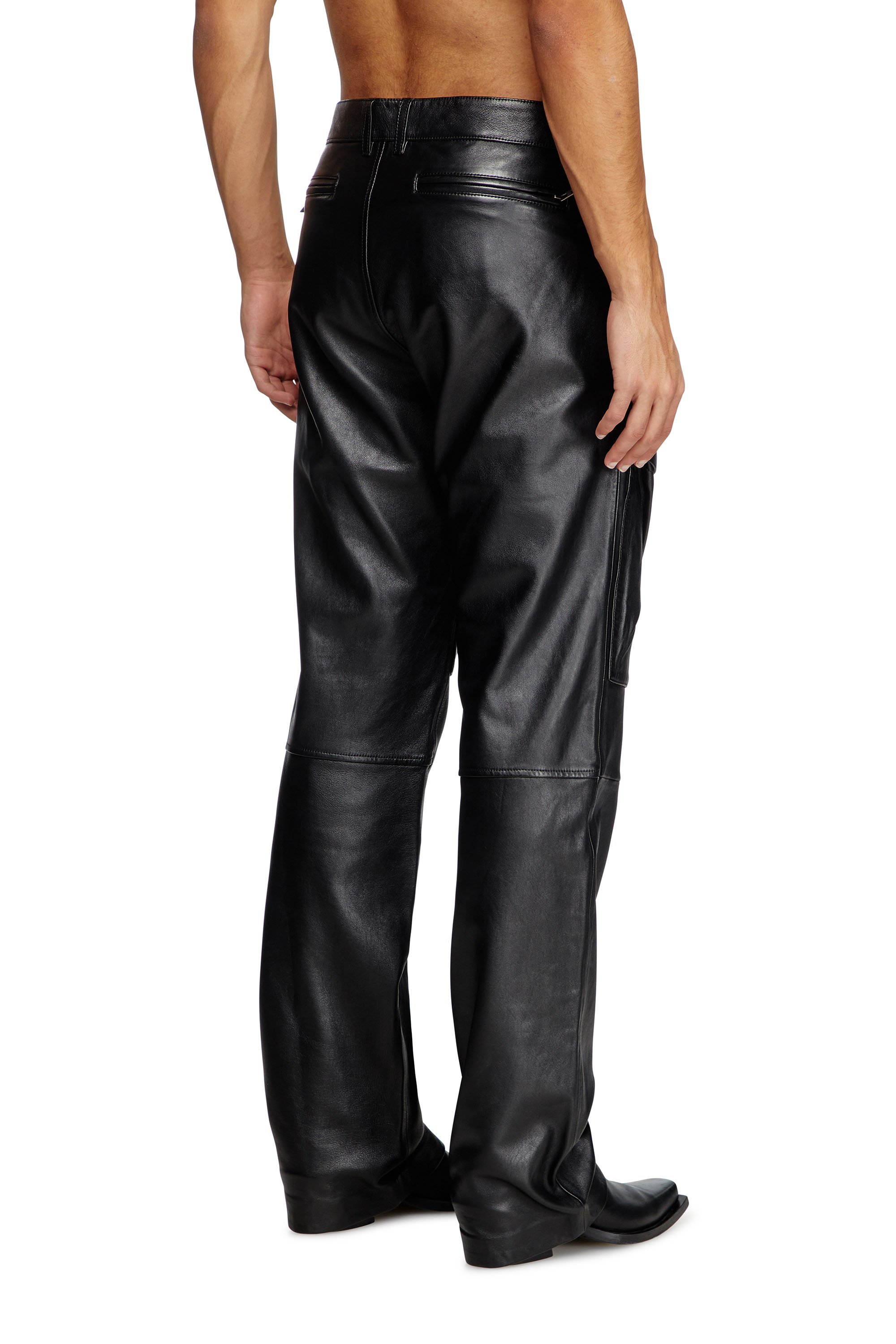 Diesel - P-GAST, Man's Leather pants with utility pockets in Black - 4