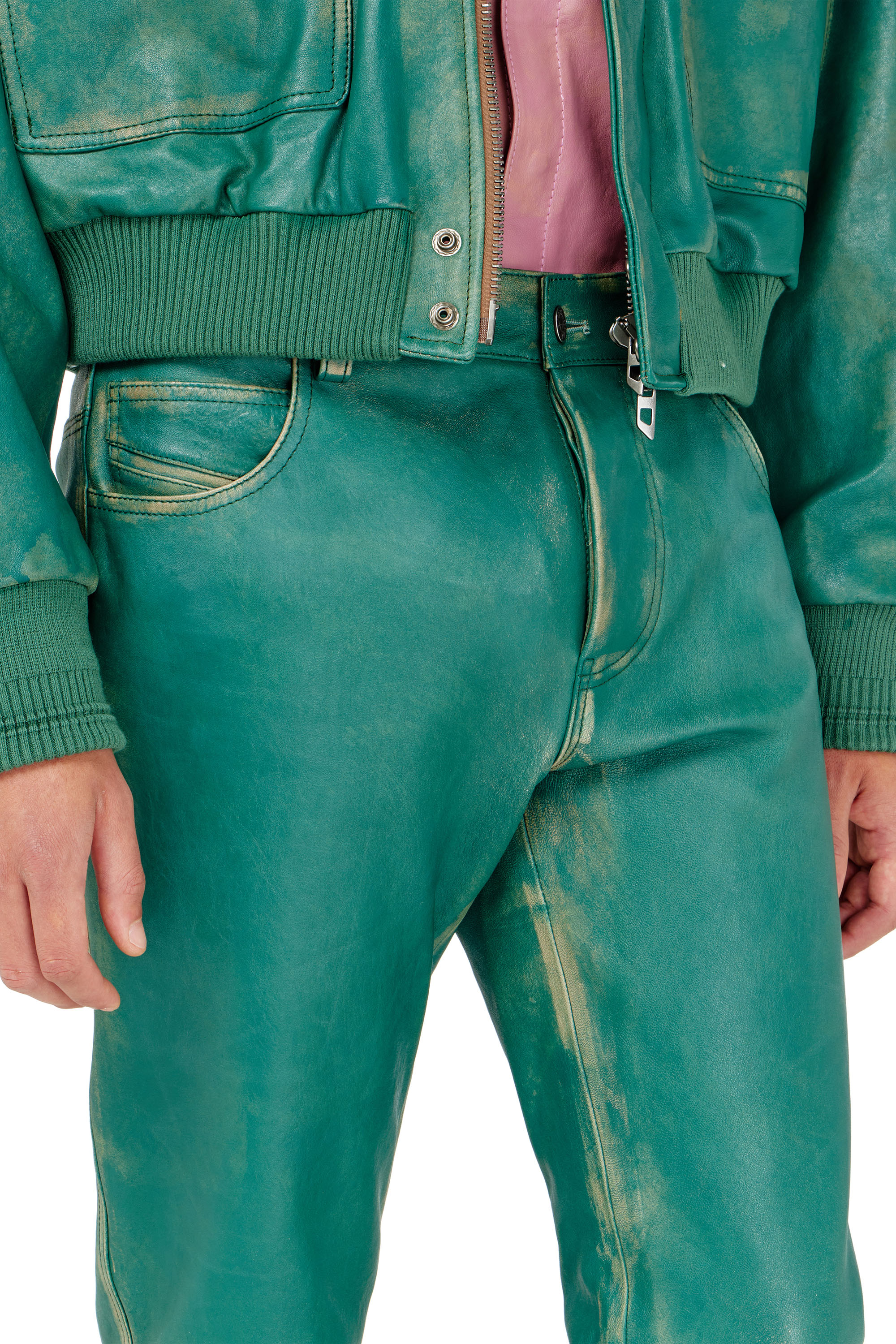 Diesel - P-OCKET, Man's Pants in treated leather in Green - 4