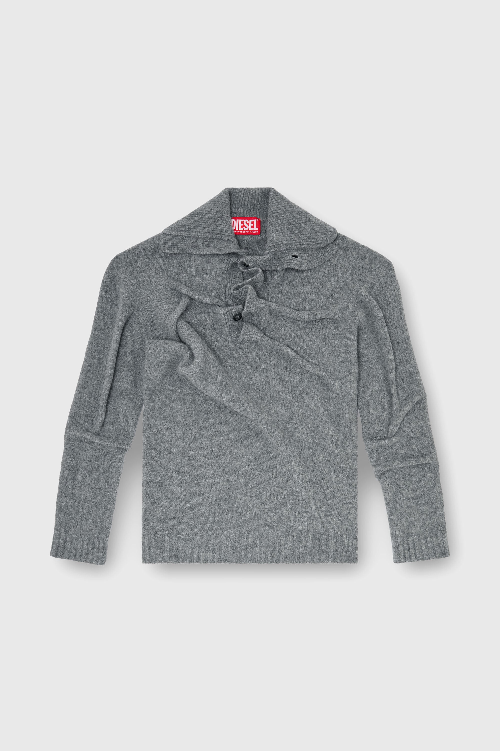 Diesel - K-ANDREW, Man's Button-neck jumper in wrinkled boiled knit in null - 2