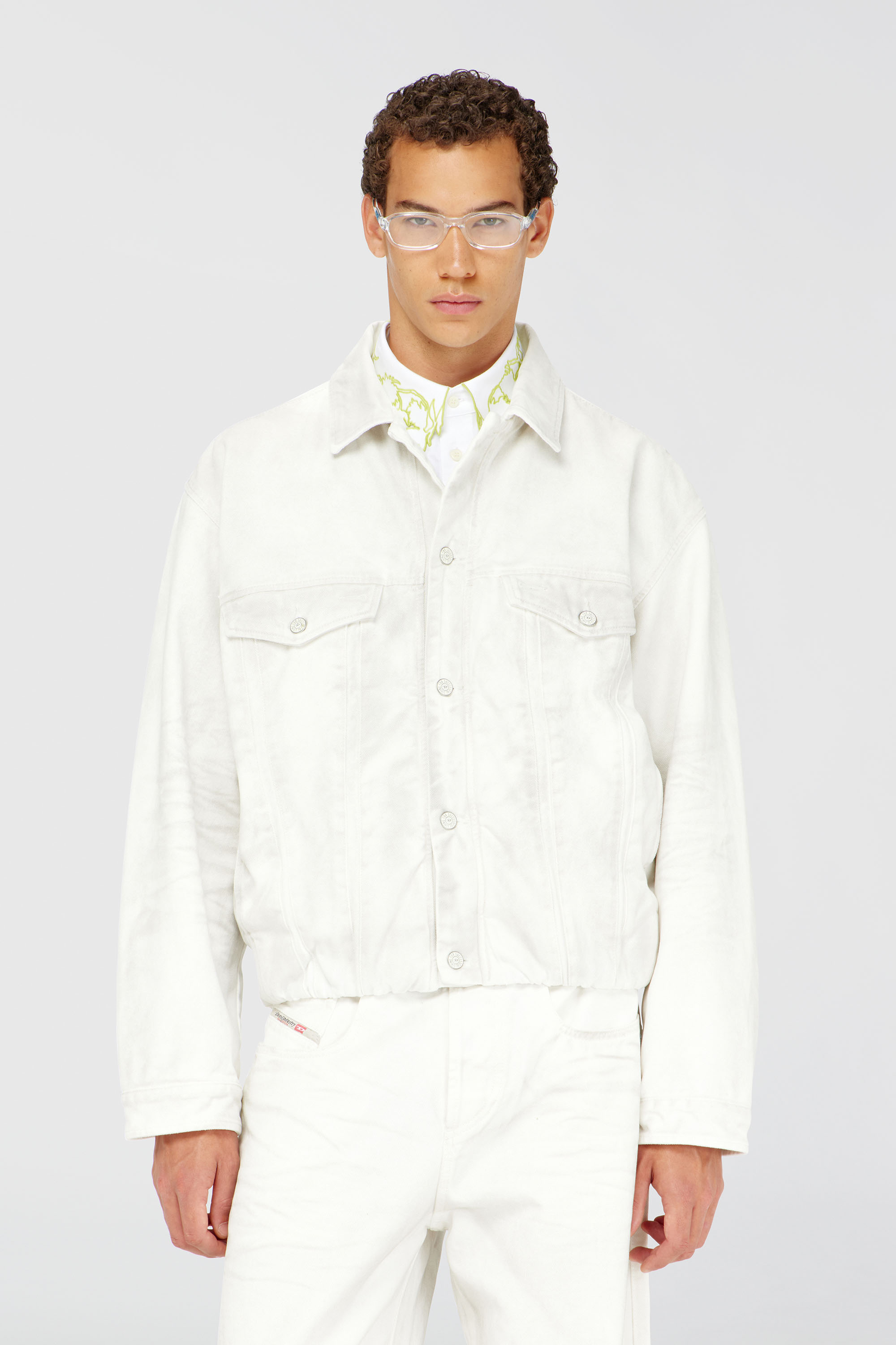 Diesel - D-MORVI-FSJ1, Man's Elasticated trucker jacket in denim in White - 3