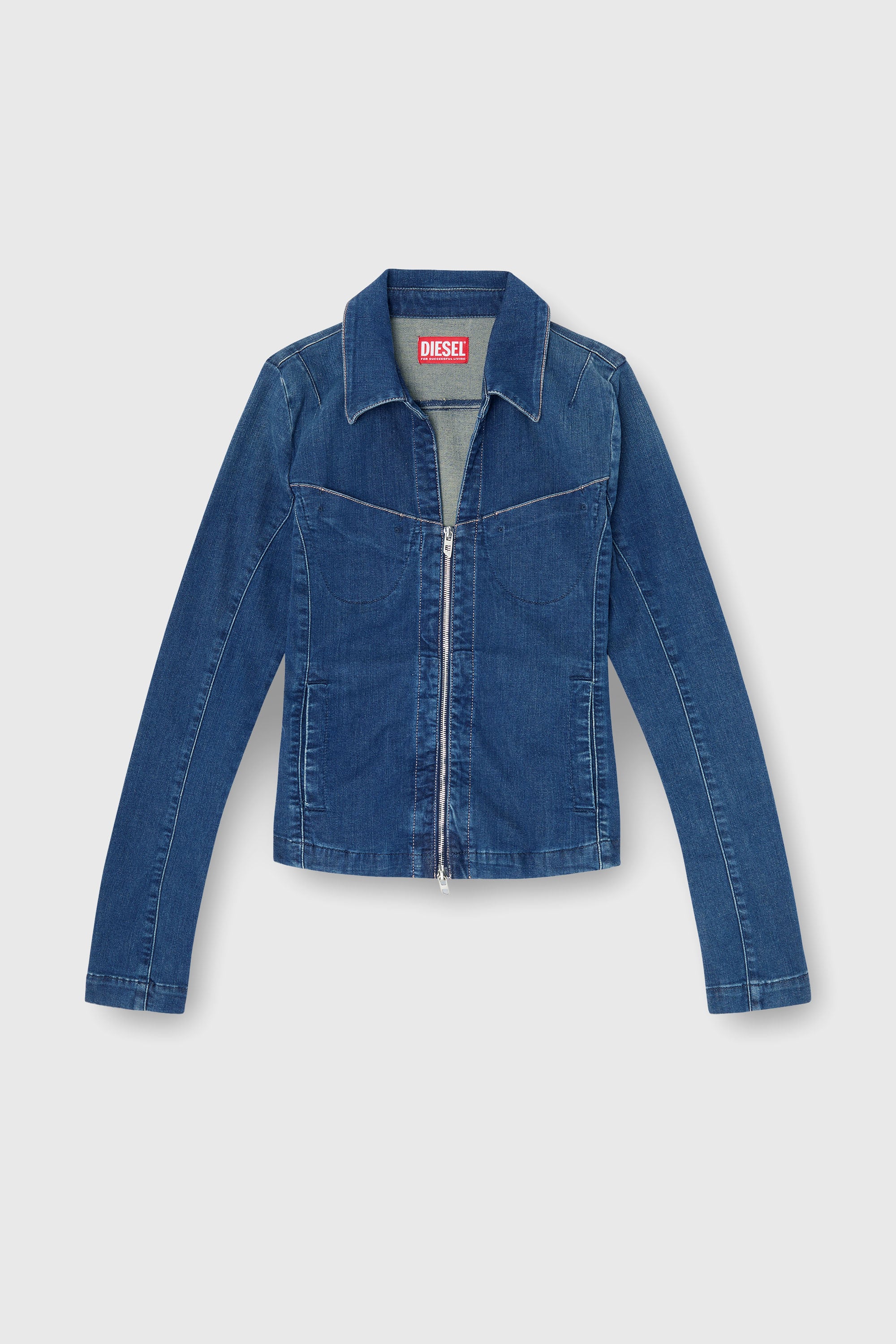 Diesel - DE-QUINOR-S1, Woman's Full-zip shirt in denim in Medium blue - 2