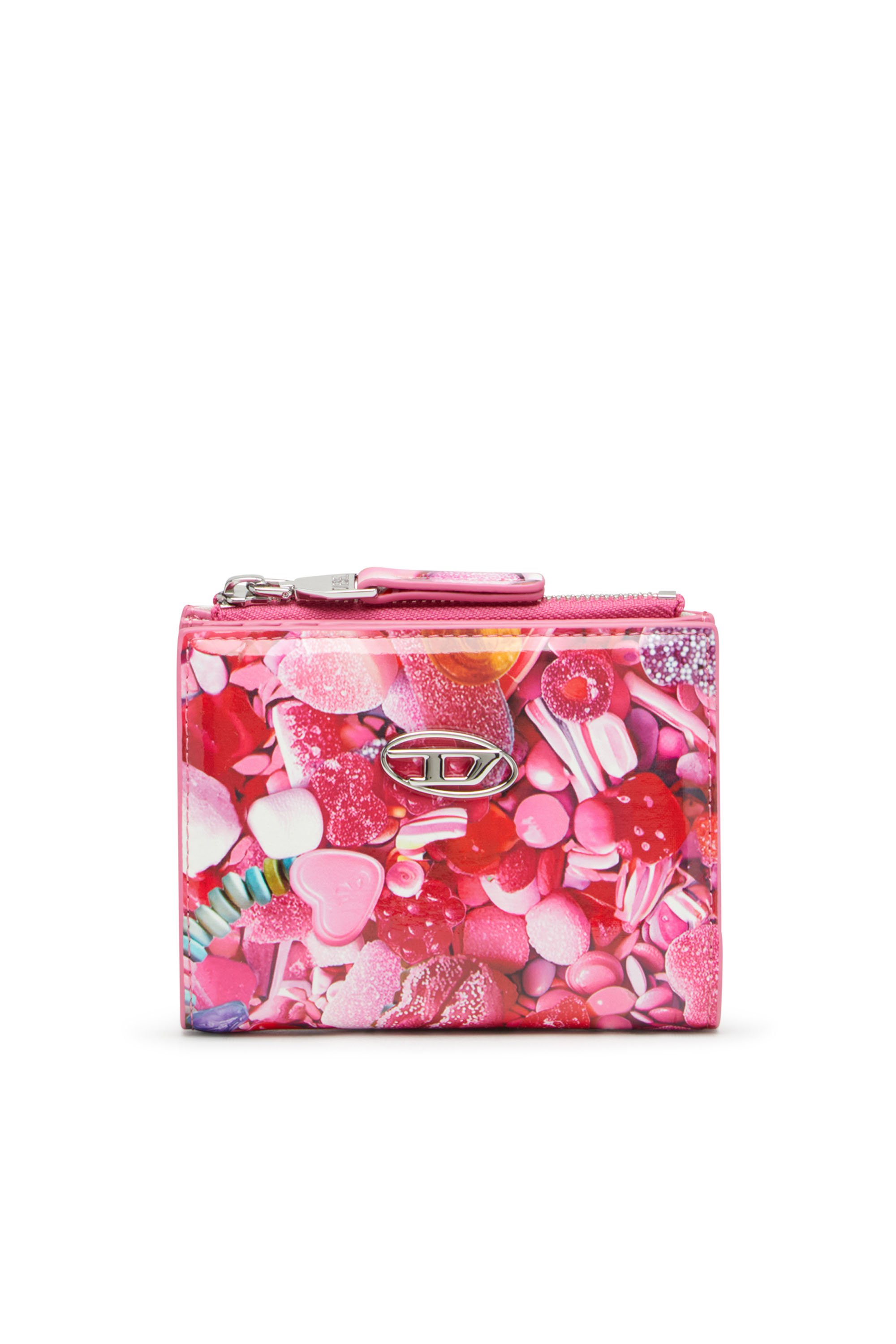 Diesel - PLAY BI-FOLD ZIP II, Woman's Small wallet in printed glossy PU in Pink - 1