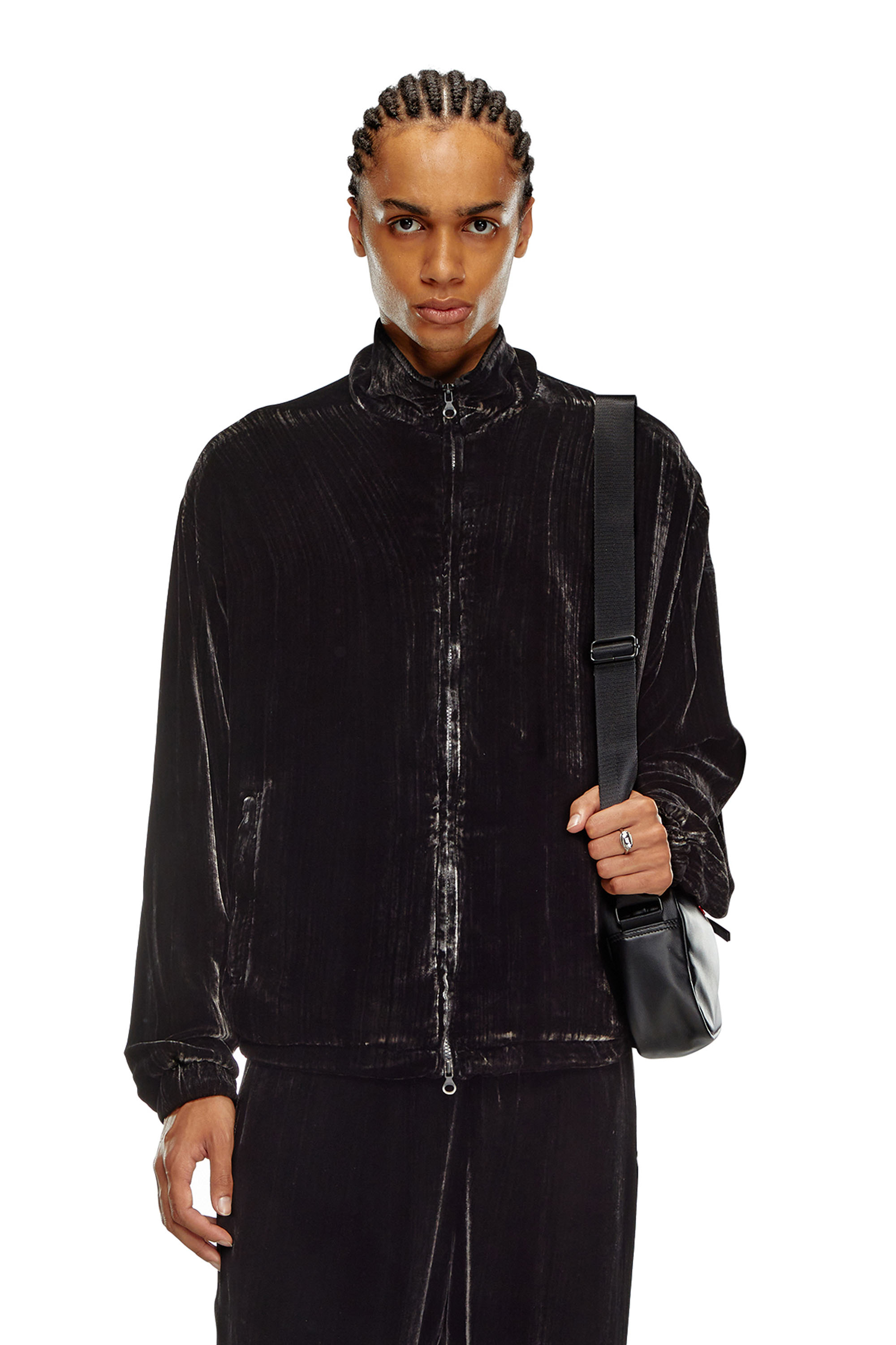 DIESEL BLACK GOLD★光沢レーヨン混 Pコート ジャケット 黒 S Men's Treated silk-blend velvet jacket | Black | Diesel