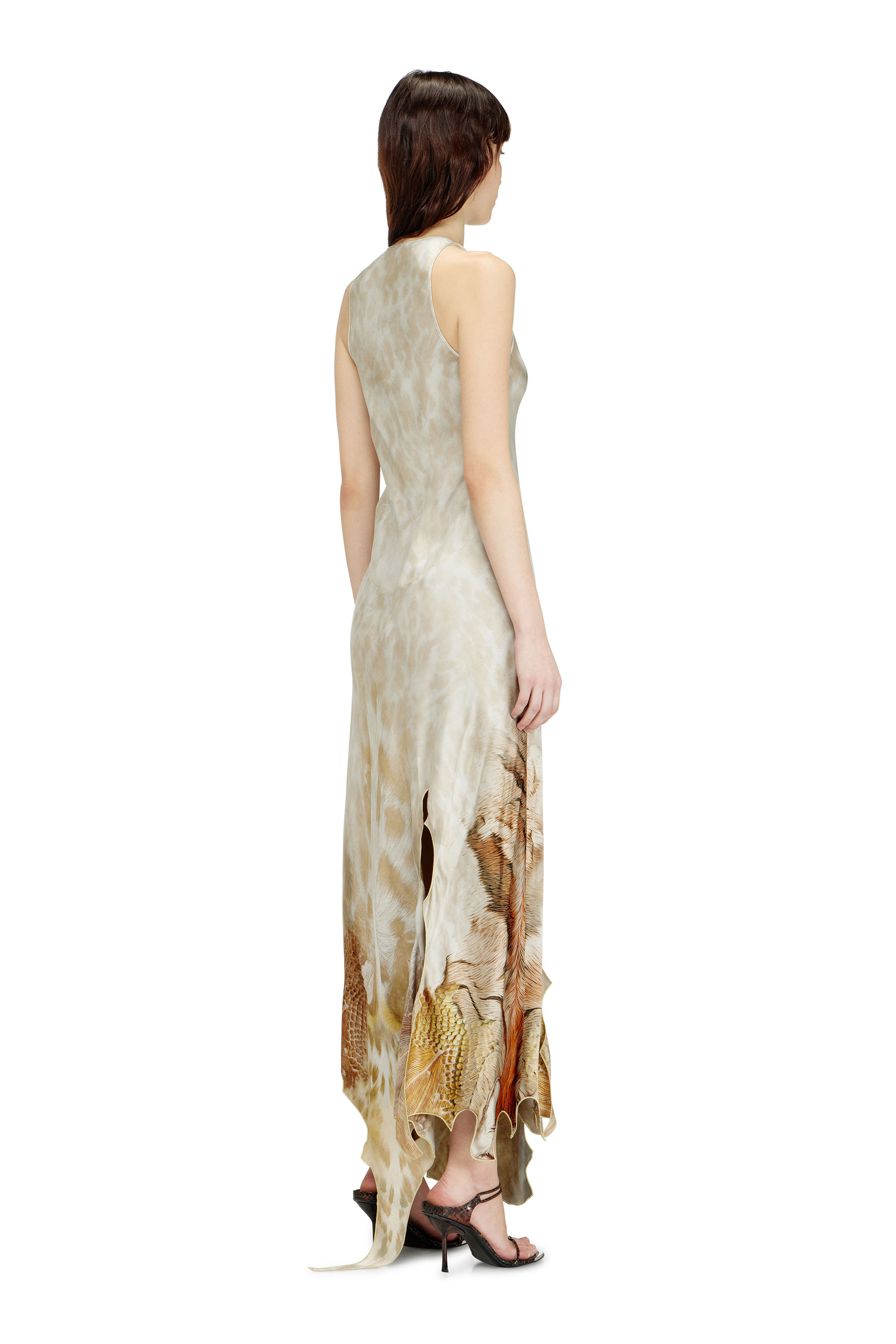 Diesel - D-IKARA, Woman's Long satin dress with hide-effect hem in Beige - 4