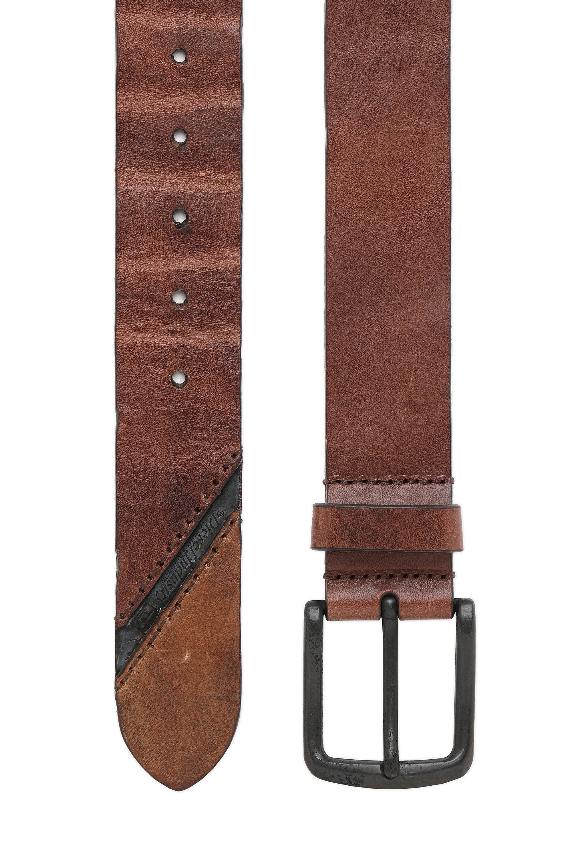 Diesel - B-LINE, Man's 3.9cm treated leather belt with diesel logo in Brown Leather - 3