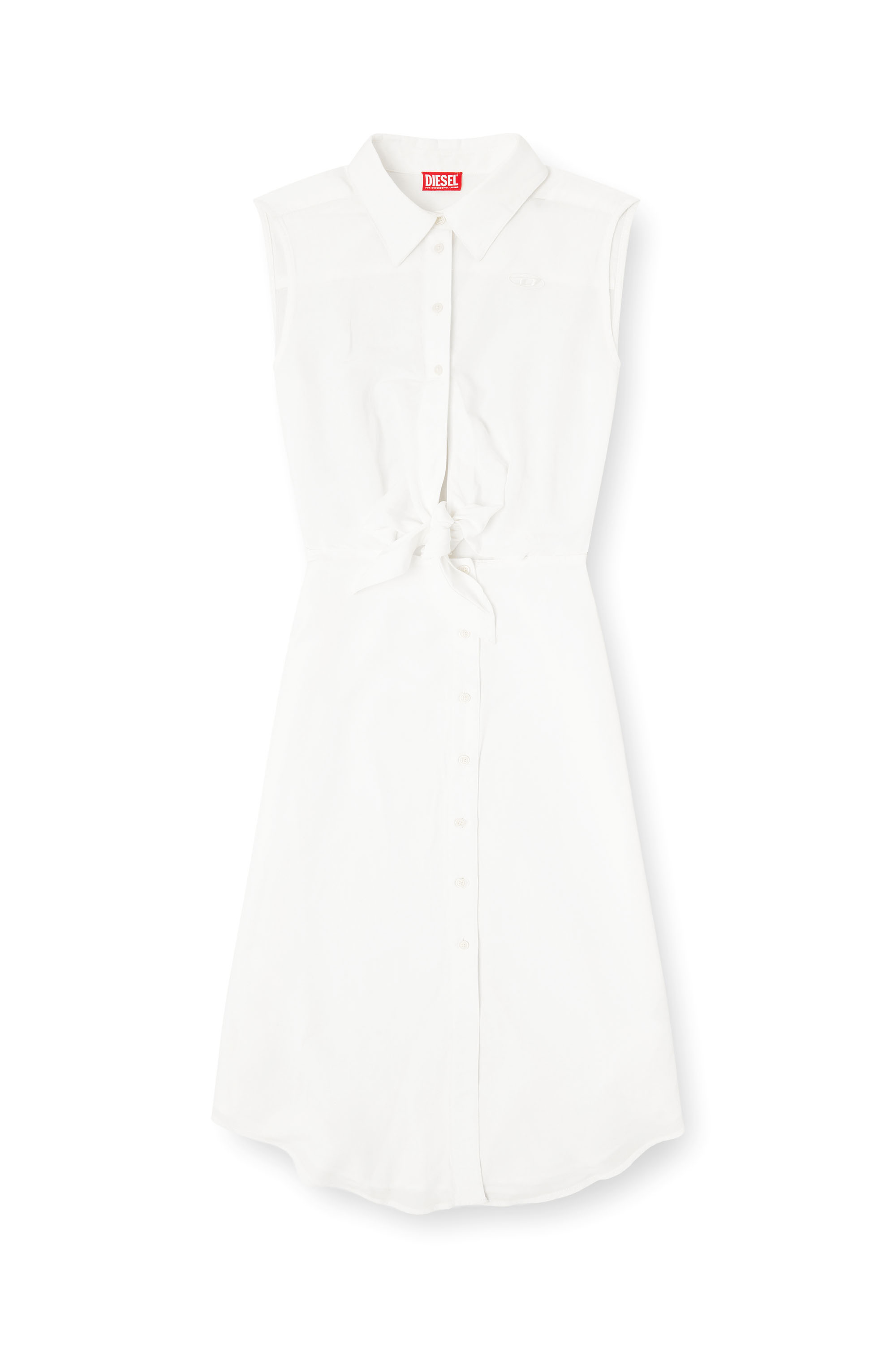 Diesel - D-ELTA-SL, Woman's Linen-blend midi dress with knot detail in White - 3