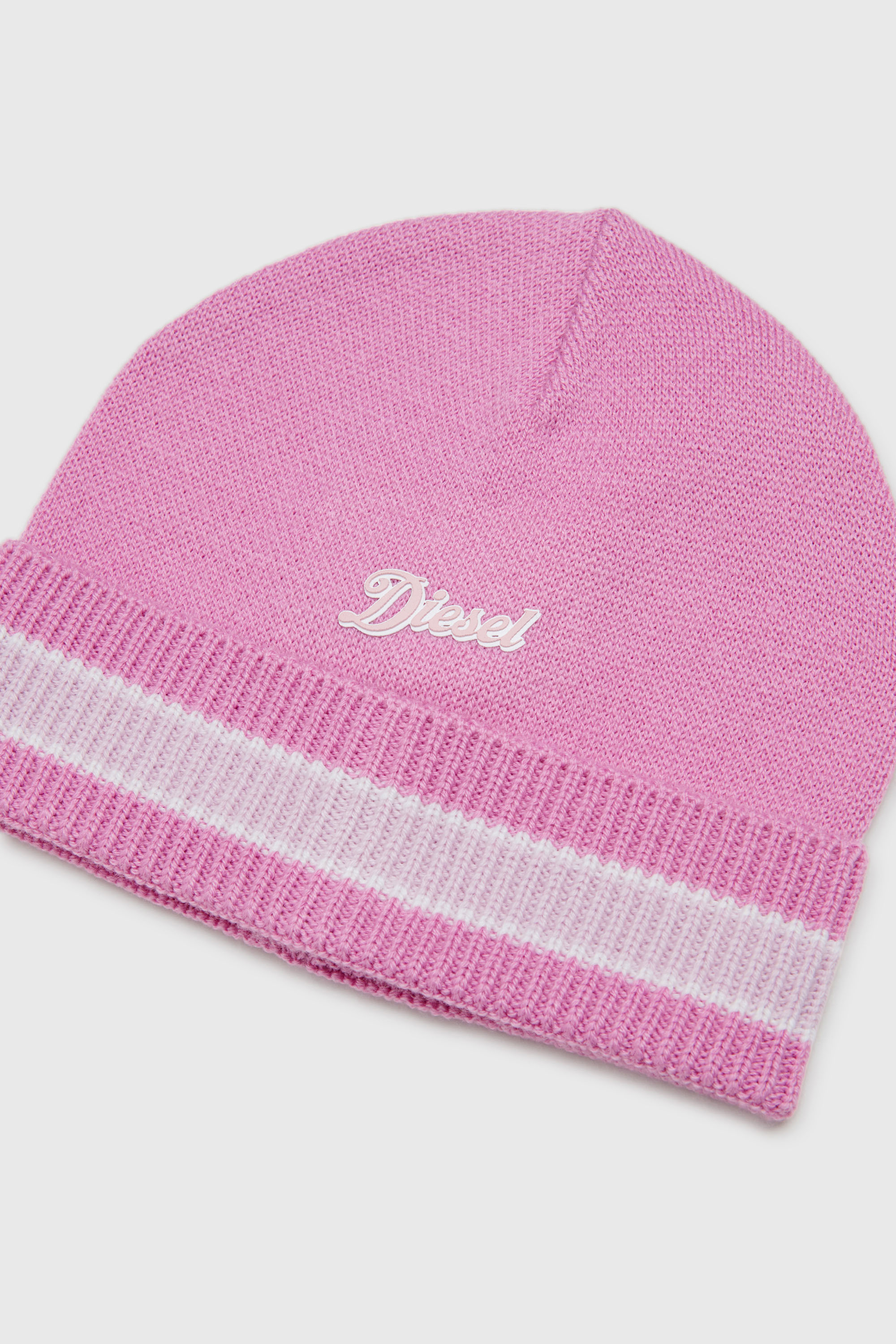 Diesel - FMOB, Unisex's Striped beanie in wool blend in Pink - 3