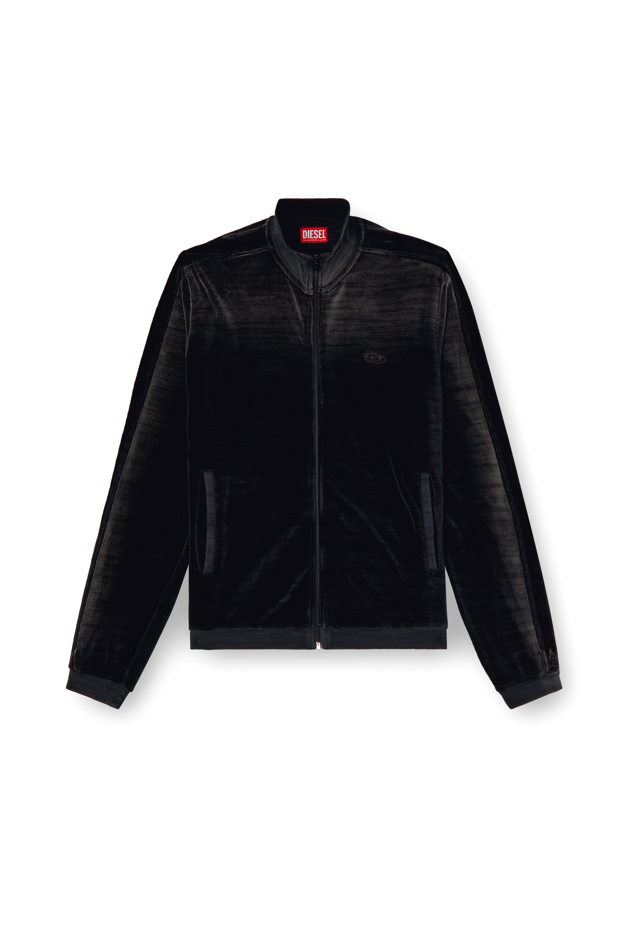 Diesel - S-OLOCK-BAND, Man's Faded velvet track jacket in Black - 4