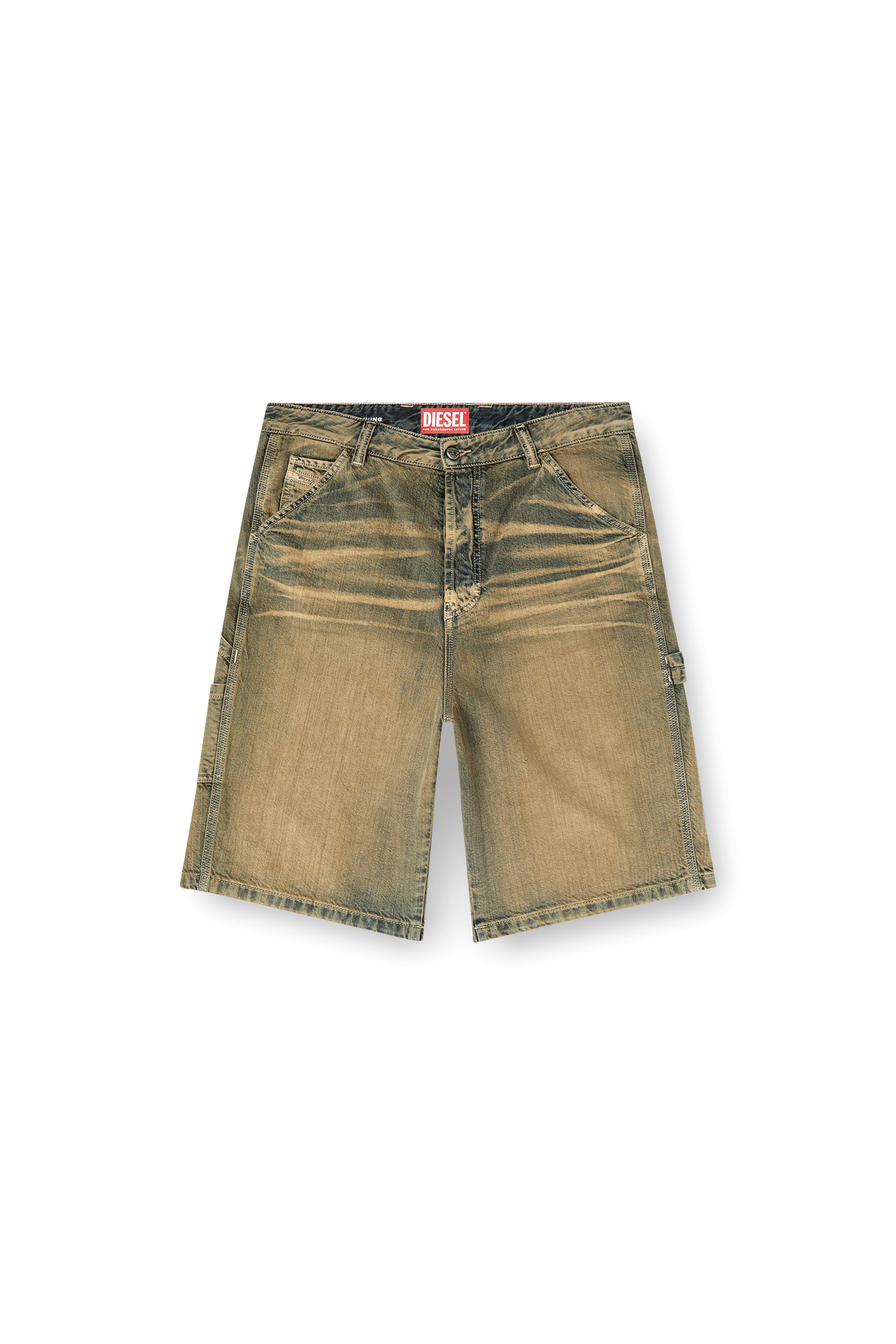 Diesel - D-LIVERY-SHORT, Man's Utility shorts in gold-brush denim in Brown/Blue - 5