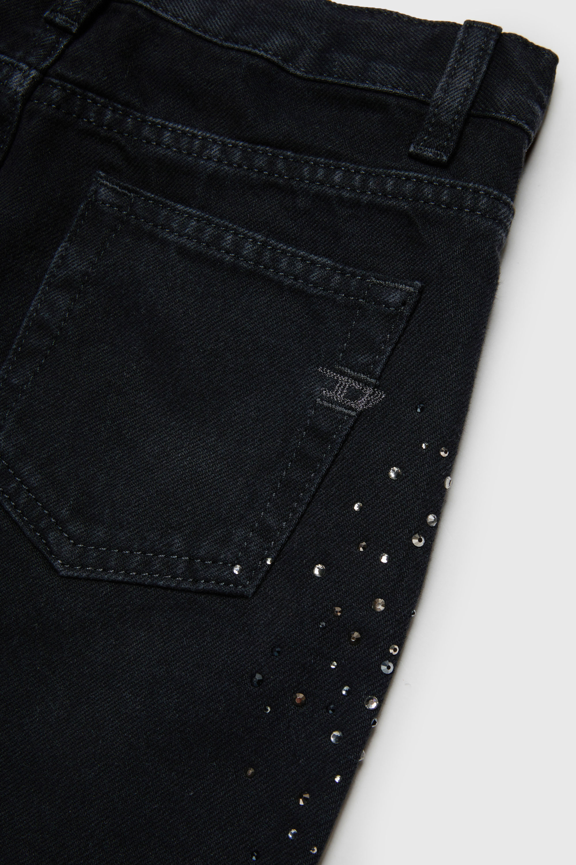 Diesel - GIANNA-SP, Woman's Frayed denim mini skirt with rhinestones in Black/Dark grey - 4