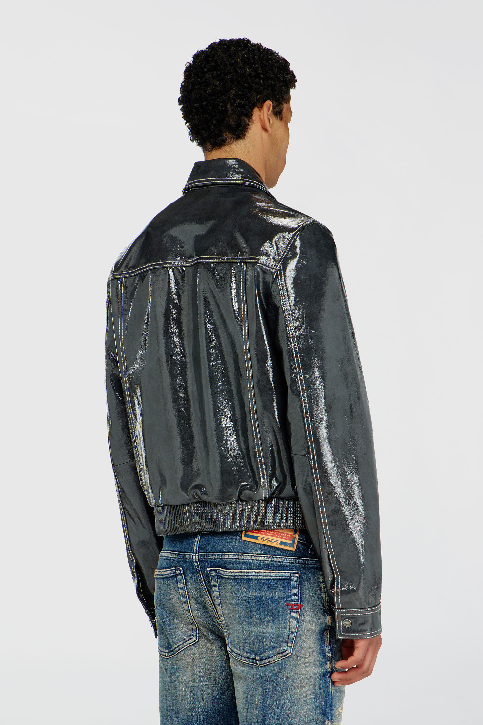 Diesel - L-ADDI, Man's Patent-leather jacket in Dark grey - 4