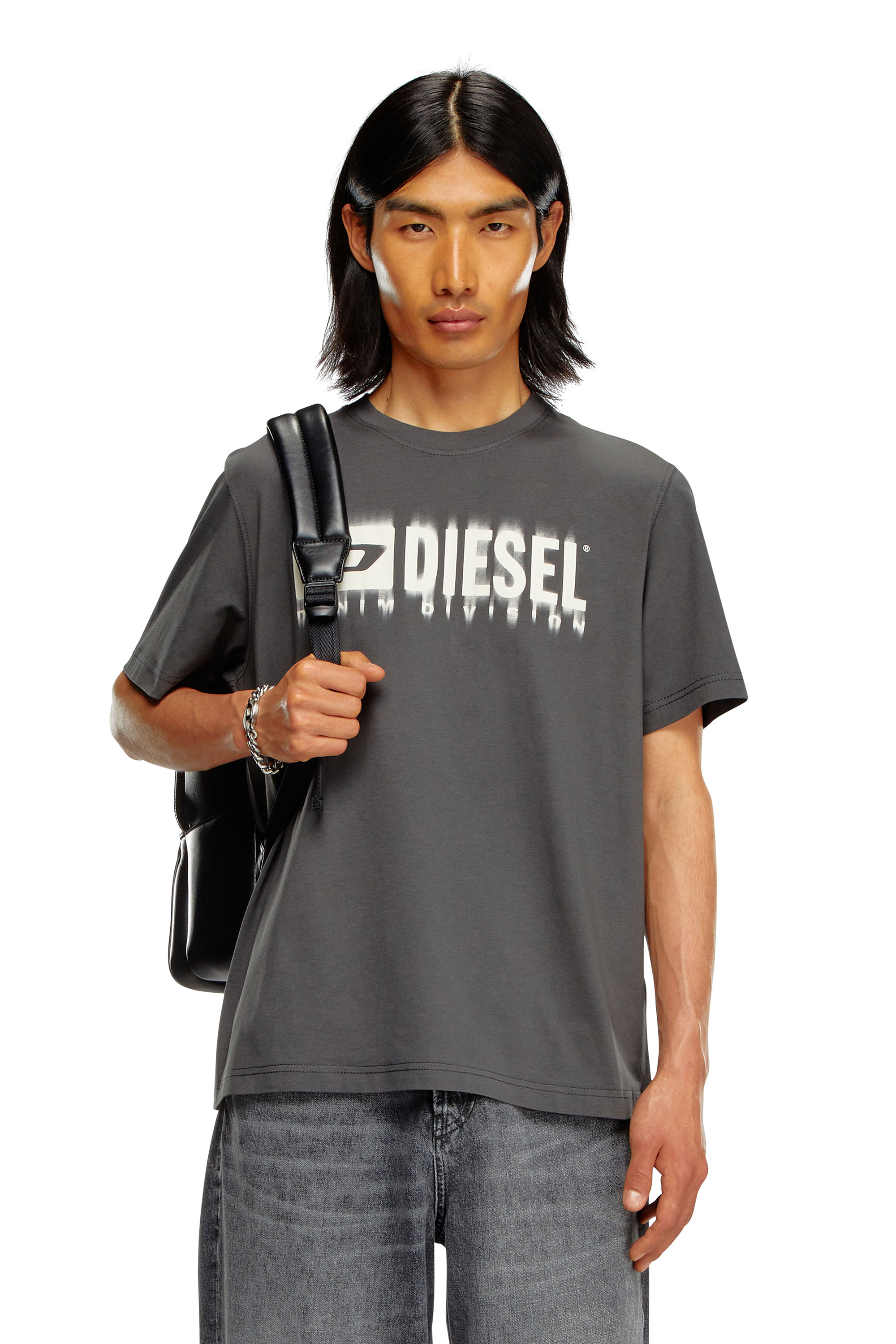 Diesel - T-ADJUST-Q7, Man's T-shirt with blurry Diesel logo in Dark grey - 1