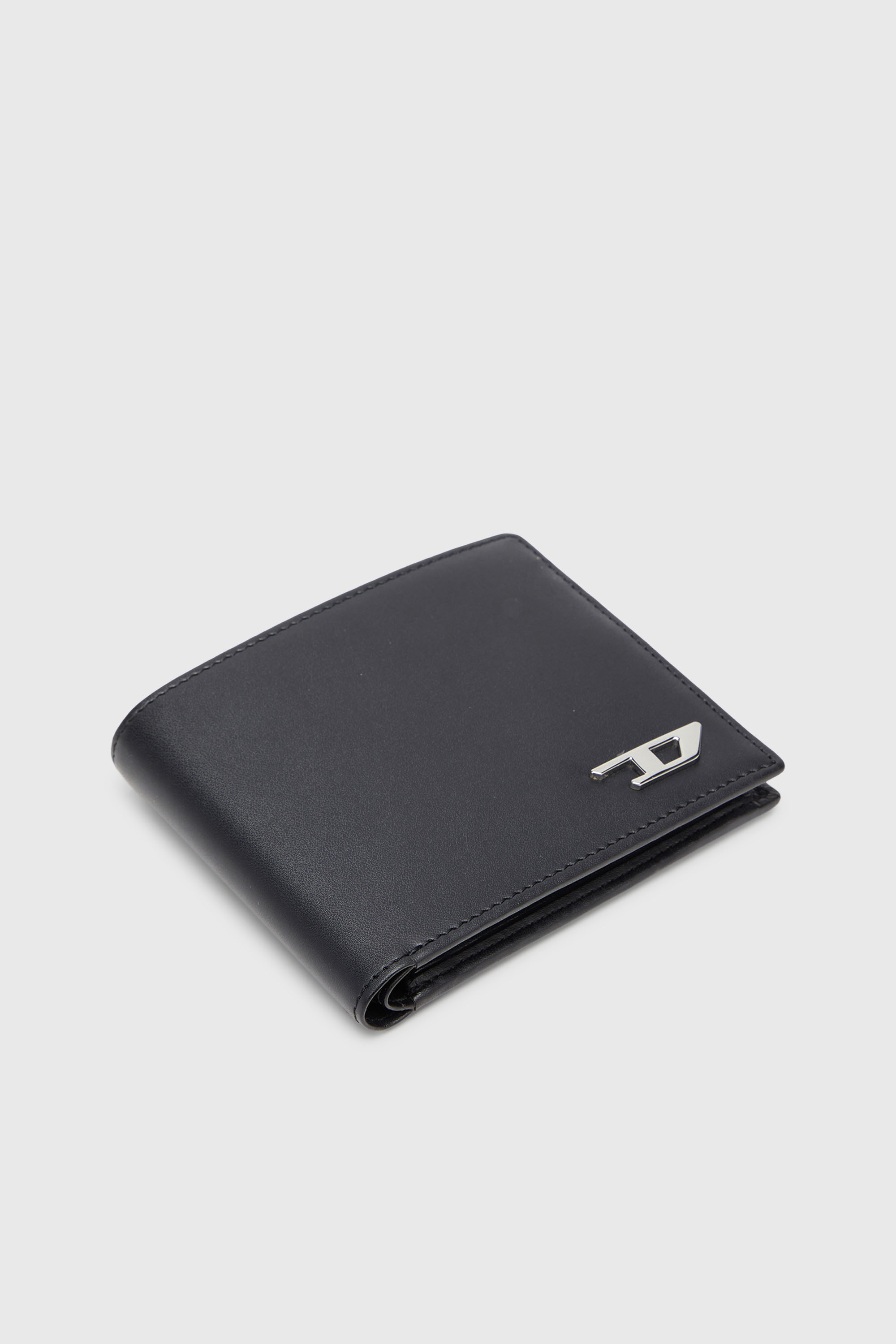 Diesel - BI FOLD COIN S, Man's Bi-fold wallet in leather with coin pocket in Black - 4