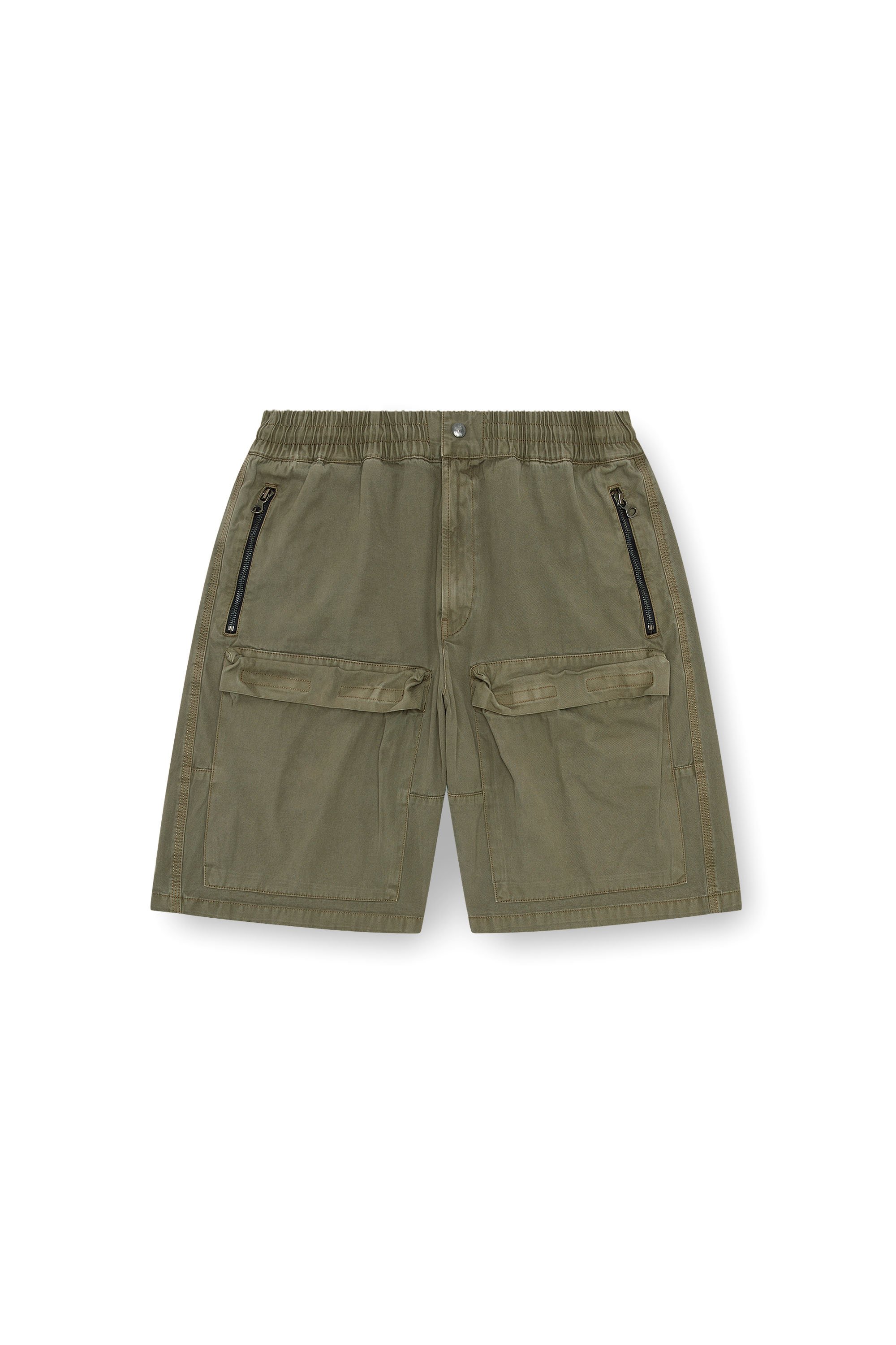 Diesel - P-BEECK-SHORT, Man's Cargo shorts in faded organic cotton in Green - 3