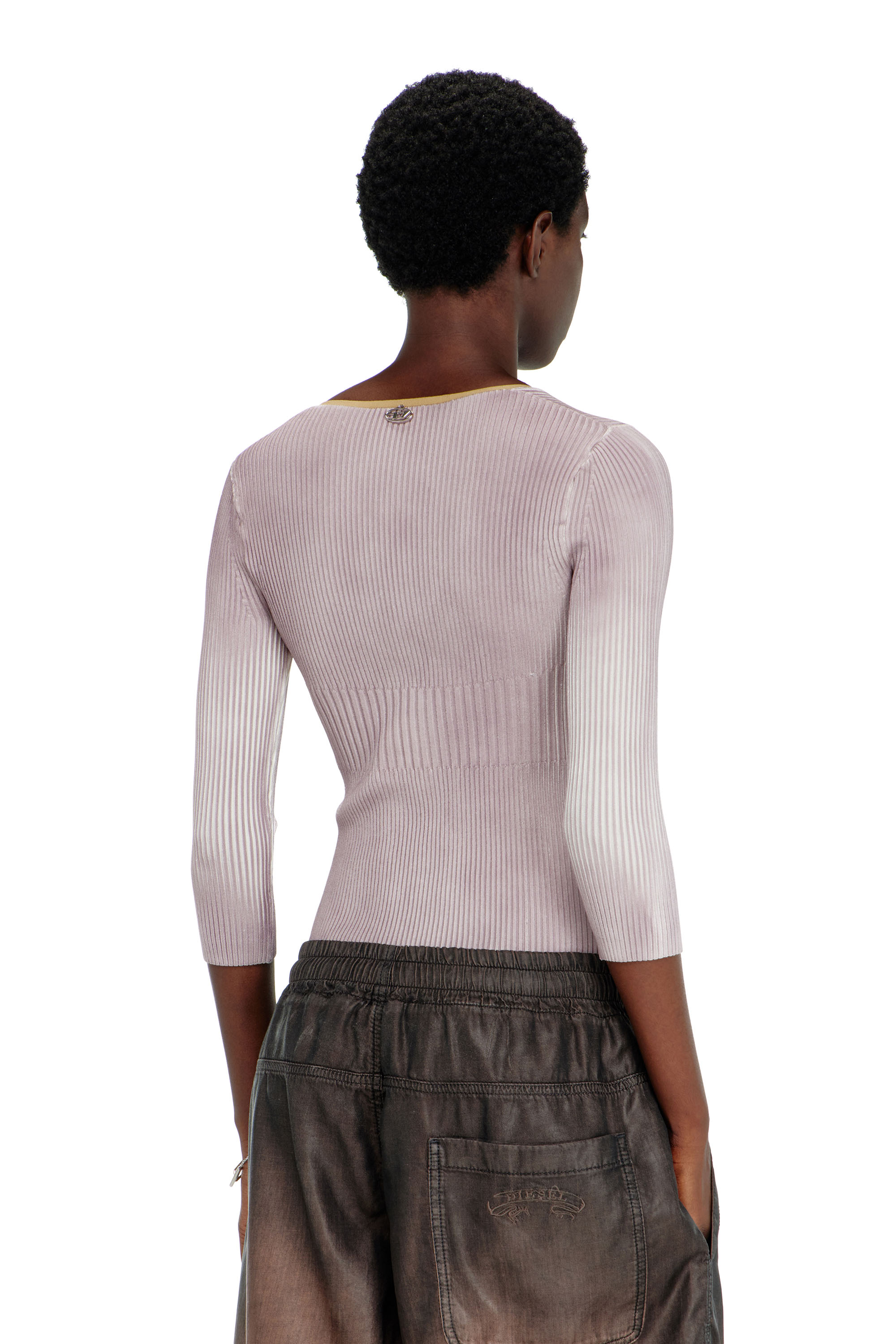 Diesel - M-SARMANI, Woman's Ribbed V-neck jumper with contrast bands in Lilac - 4