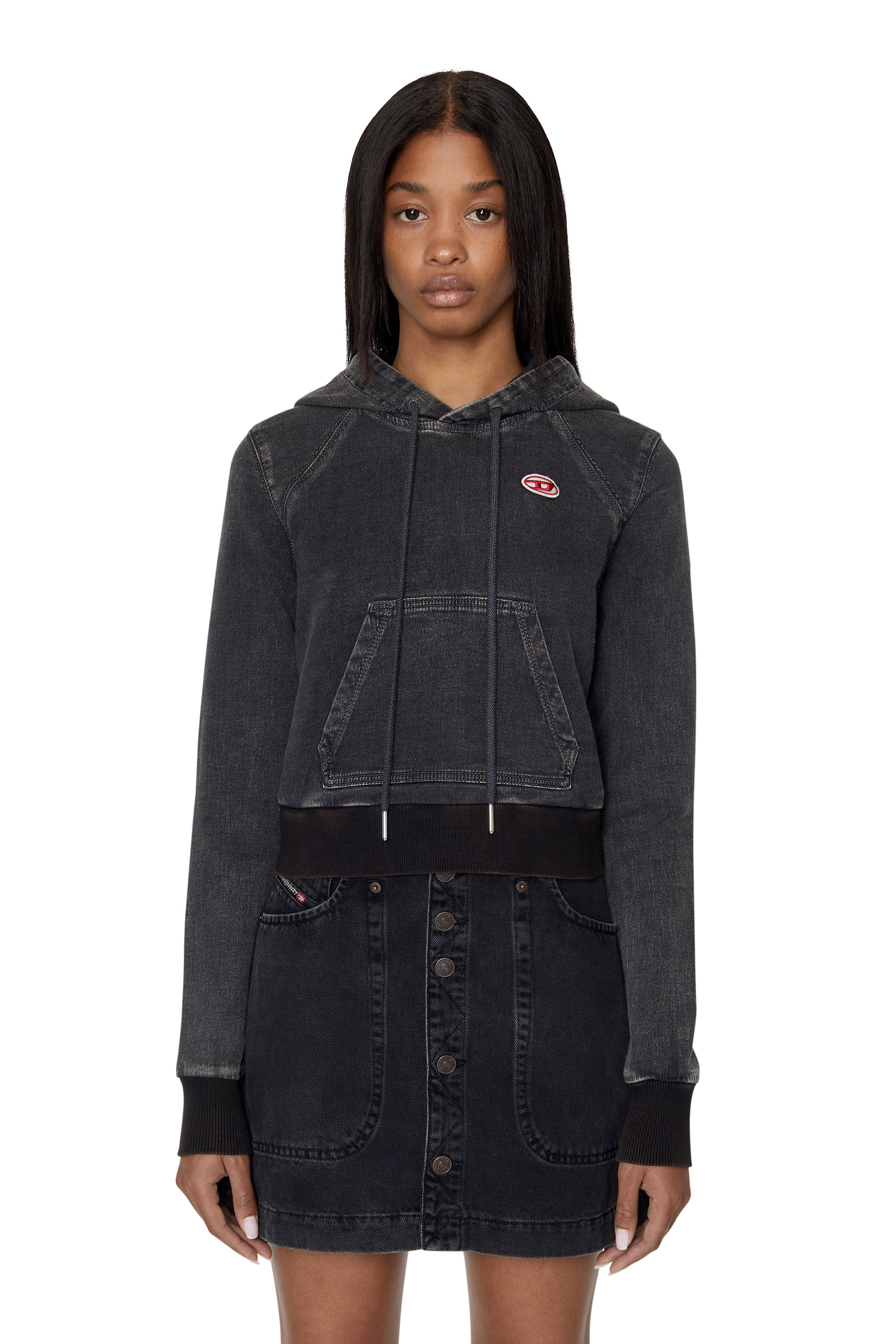 Diesel - D-ANGY TRACK DENIM HOODIE, Black/Dark grey - Image 1