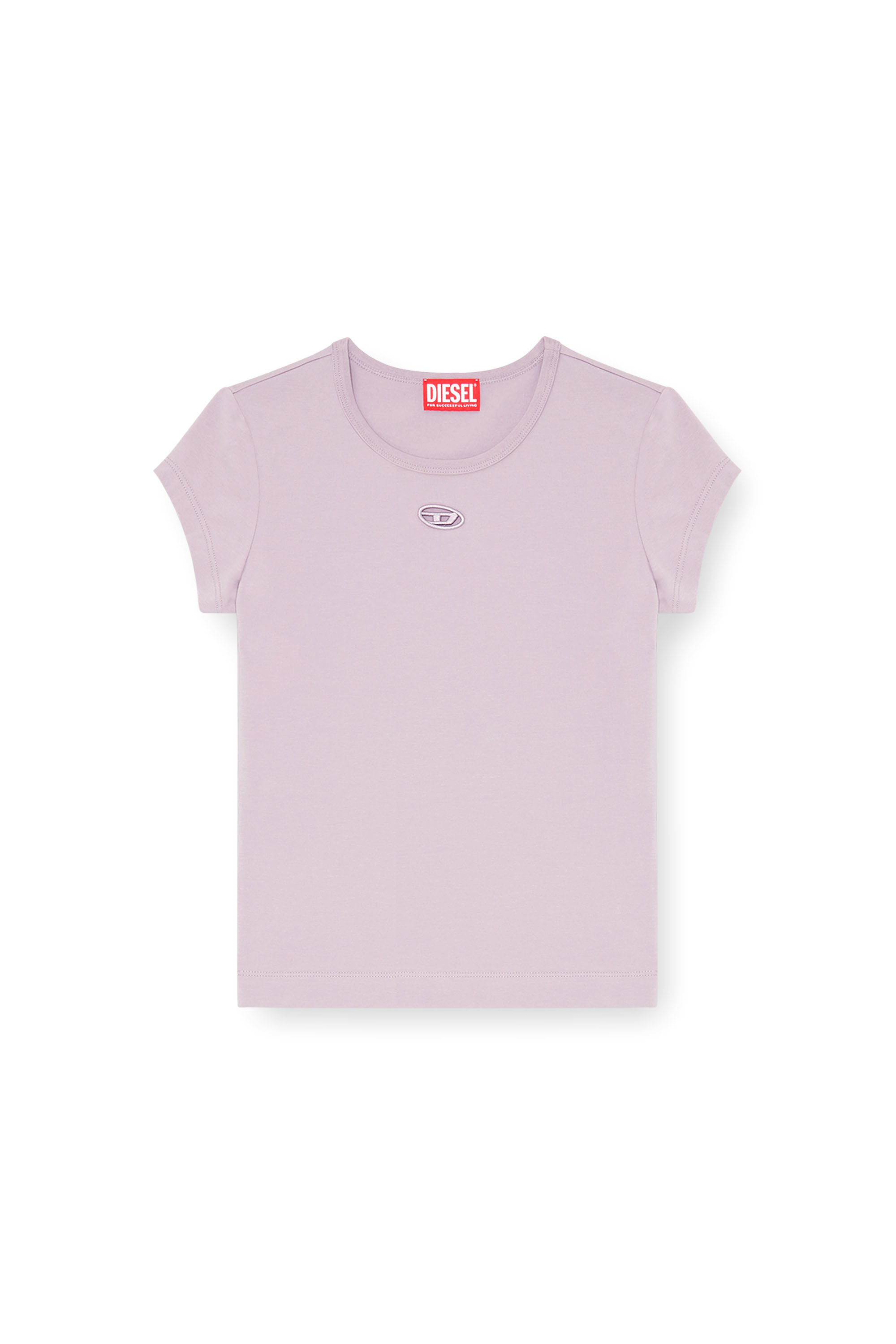 Diesel - T-ANGIE-OD, Woman's T-shirt with cut-out embroidered logo in Lilac - 3