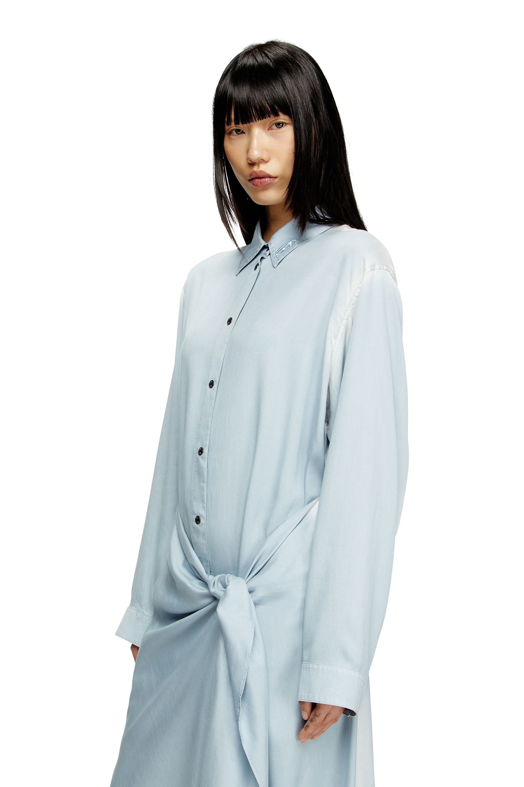 Diesel - D-ILETTA-R1, Woman's Wrap shirt dress in treated twill in Light Blue - 5