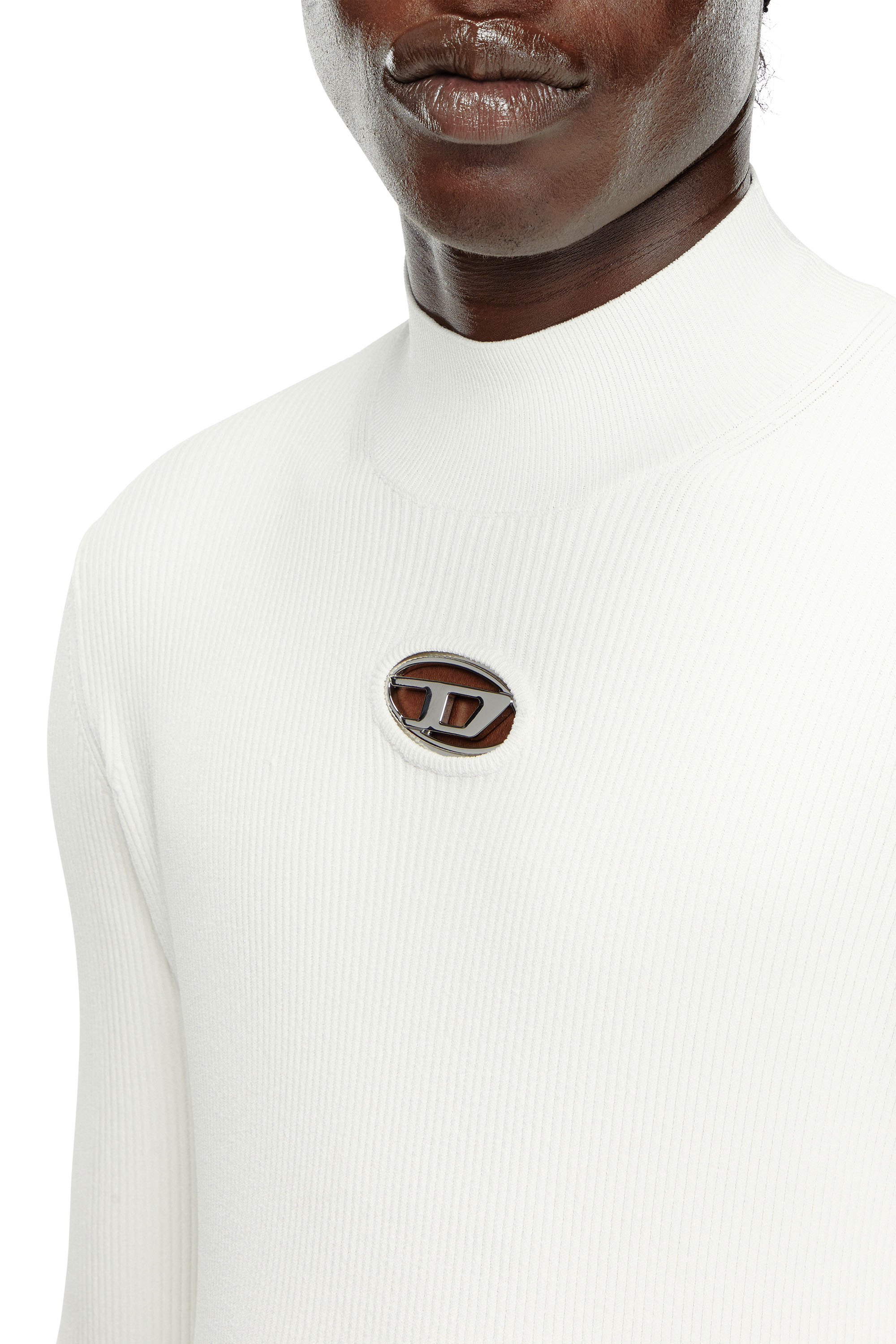 Diesel - K-ZACKARY, Man's Mock-neck jumper with Oval D in White - 5