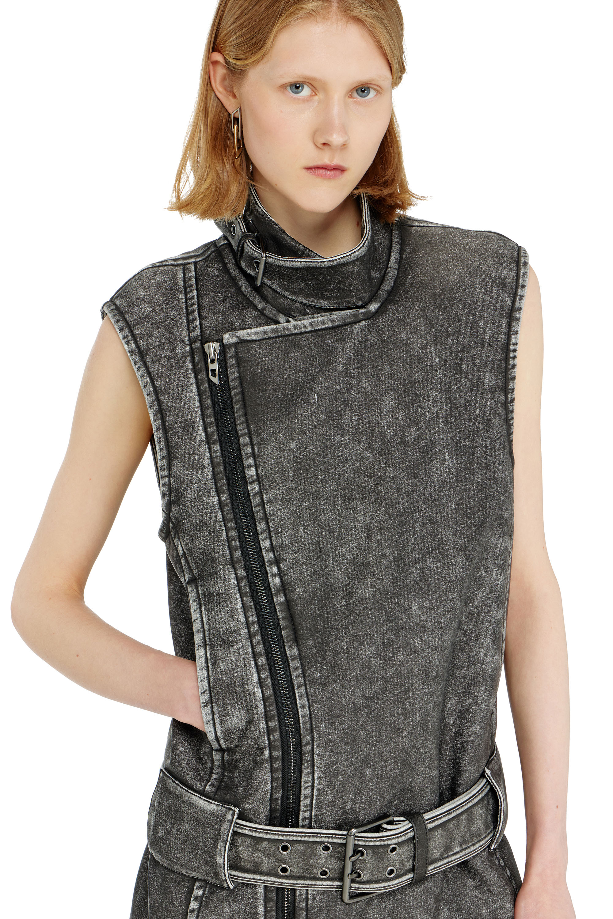 Diesel - D-IKE, Woman's Biker-style mini dress with belt in Grey - 4