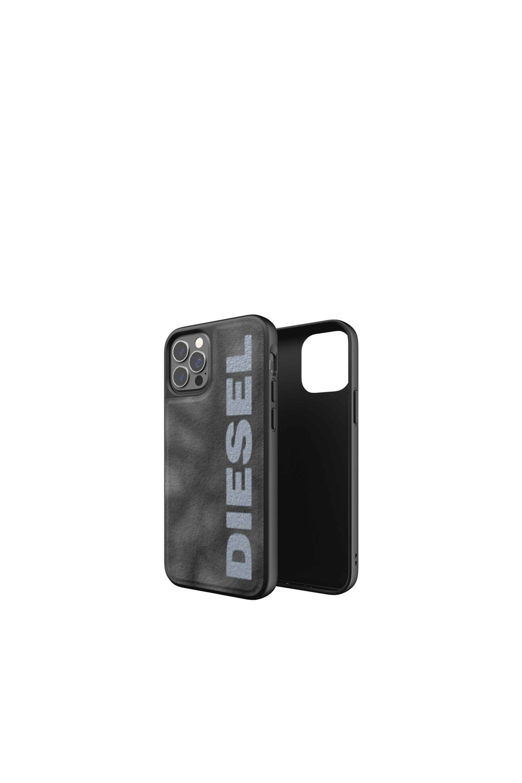 Diesel - 44297   STANDARD CASES, Unisex's Moulded case bleached denim for iPhone 12 / 12 Pro in Black/Grey - 1