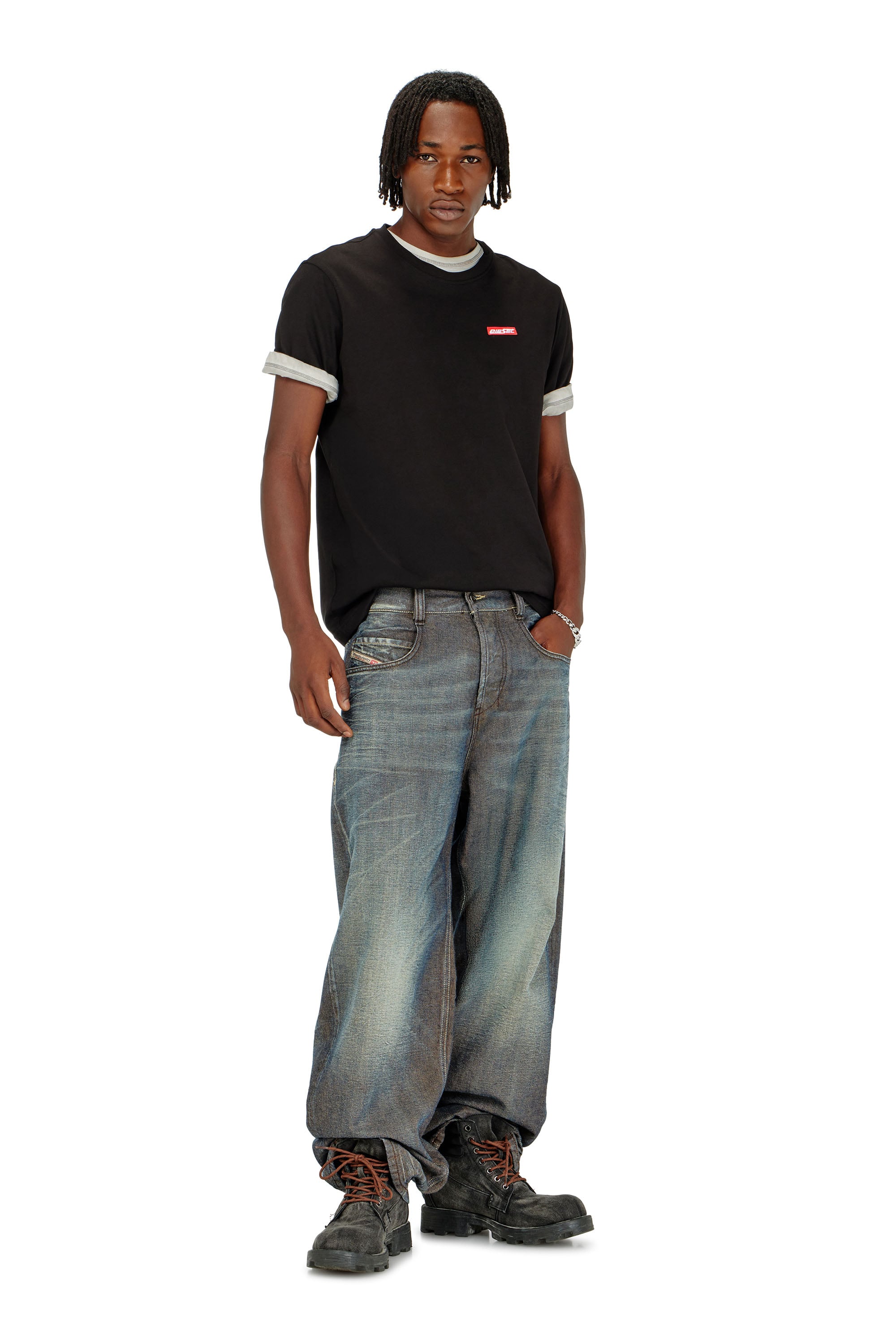 Diesel - T-ADJUST-AA12, Man's Cotton T-shirt with logo patch in Black - 1