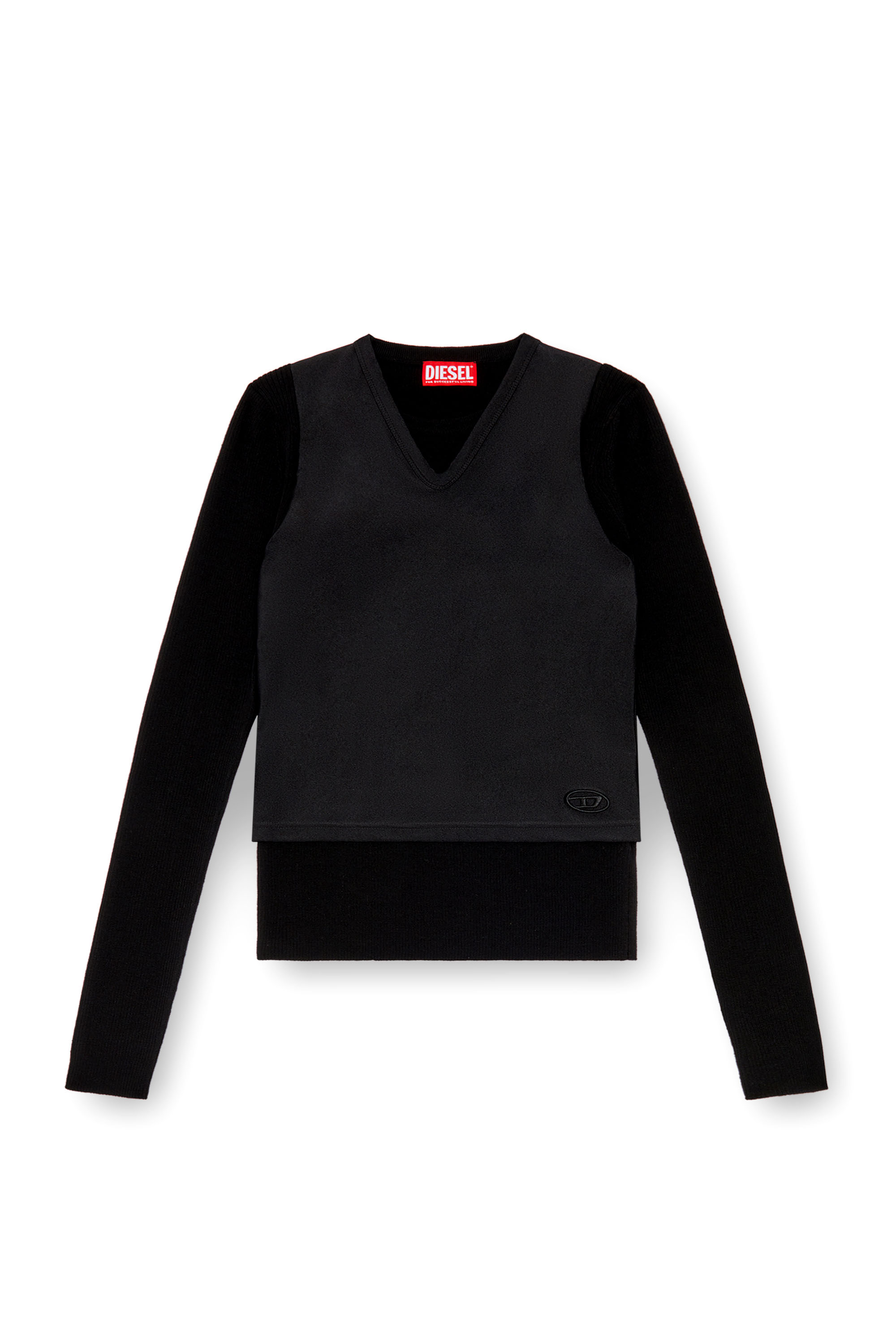 Diesel - M-ROSEL, Woman's Wool-knit top with tank overlay in Black - 3