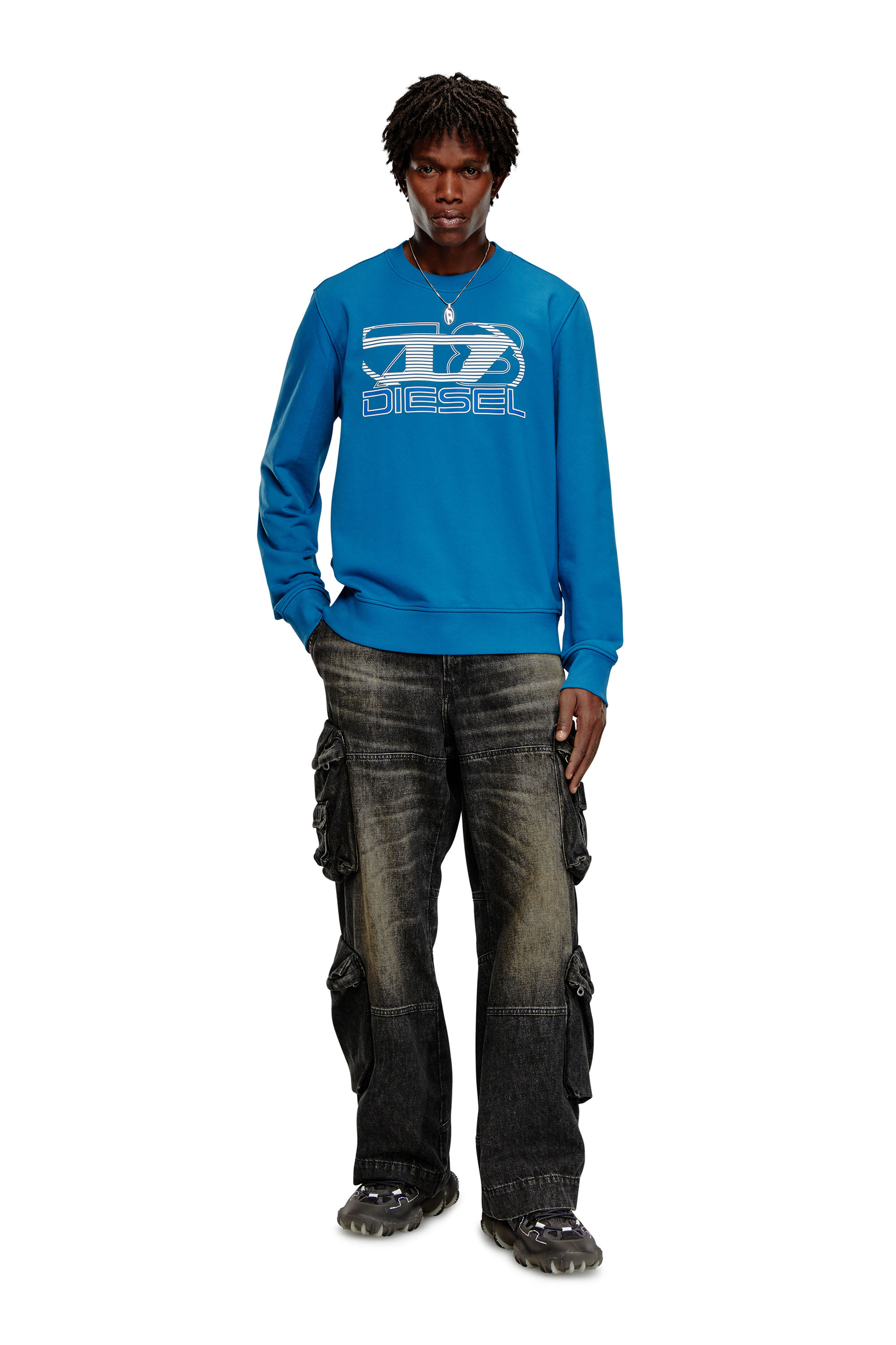 Diesel - S-GINN-K43, Man Sweatshirt with logo print in Blue - Image 2