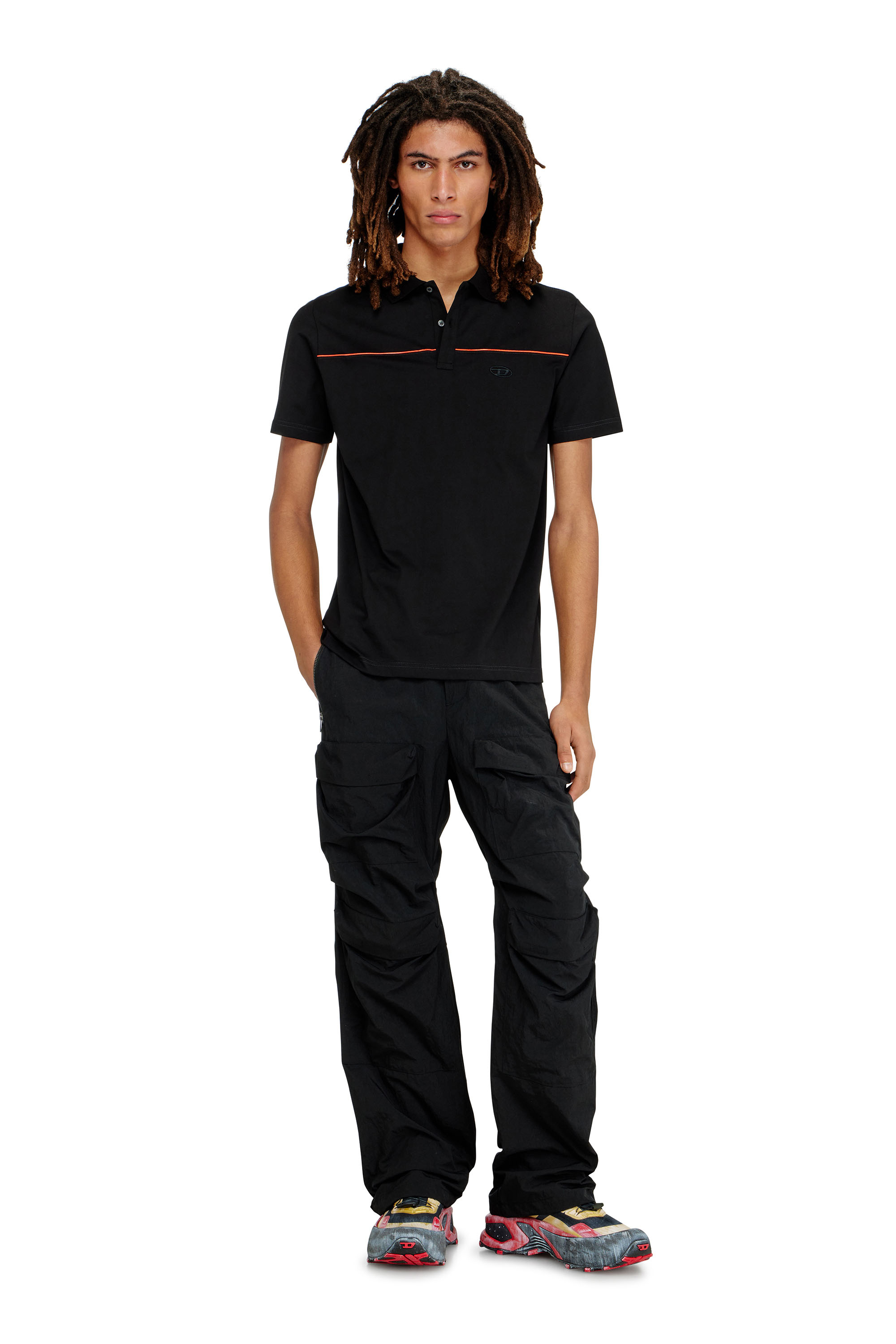 Diesel - T-REJUST-PIPING, Man's Polo shirt with contrast piping in Black - 2