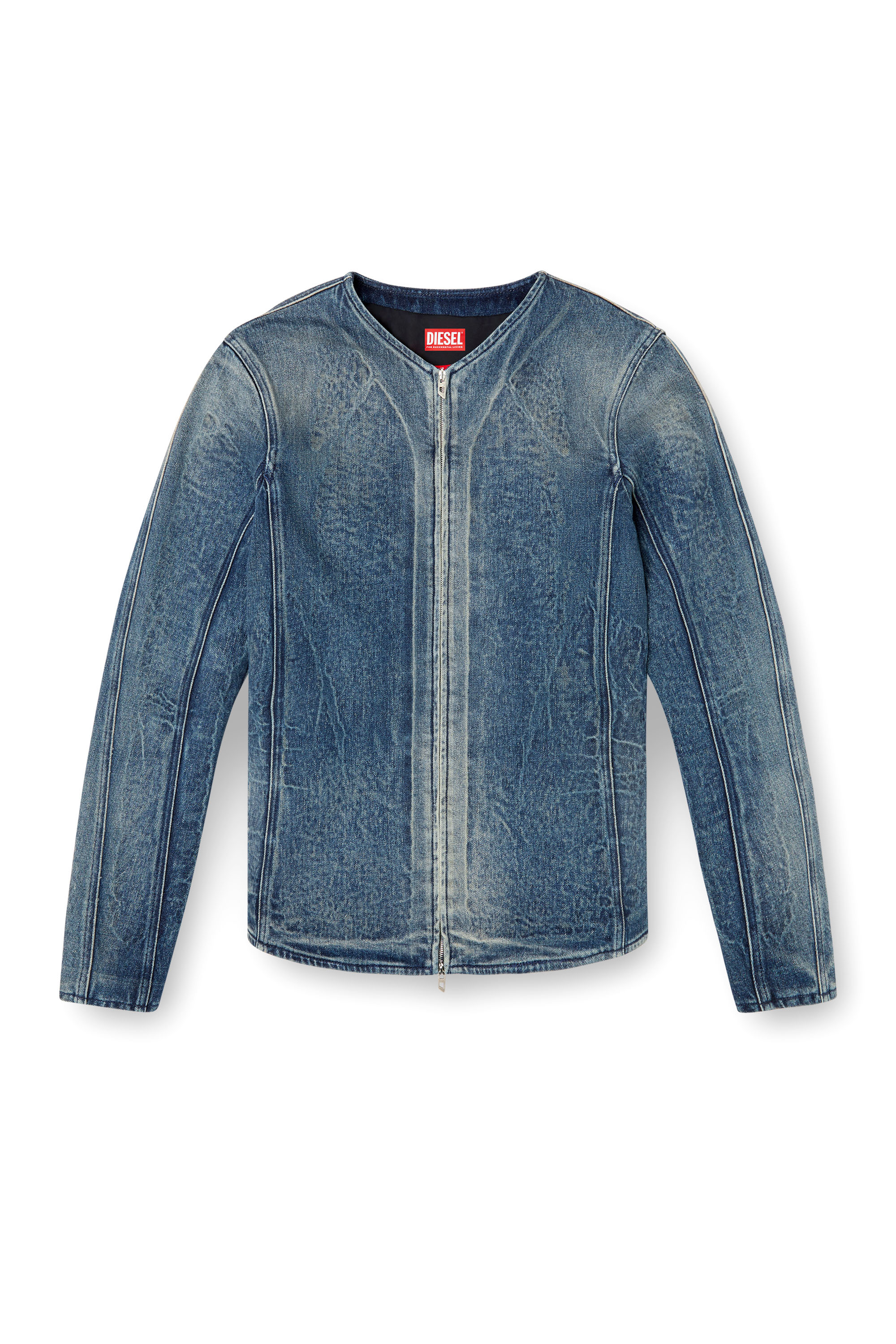 Diesel - D-CARDI-FSG, Man's Jacket in Ghost Embossed denim in Medium blue - 3