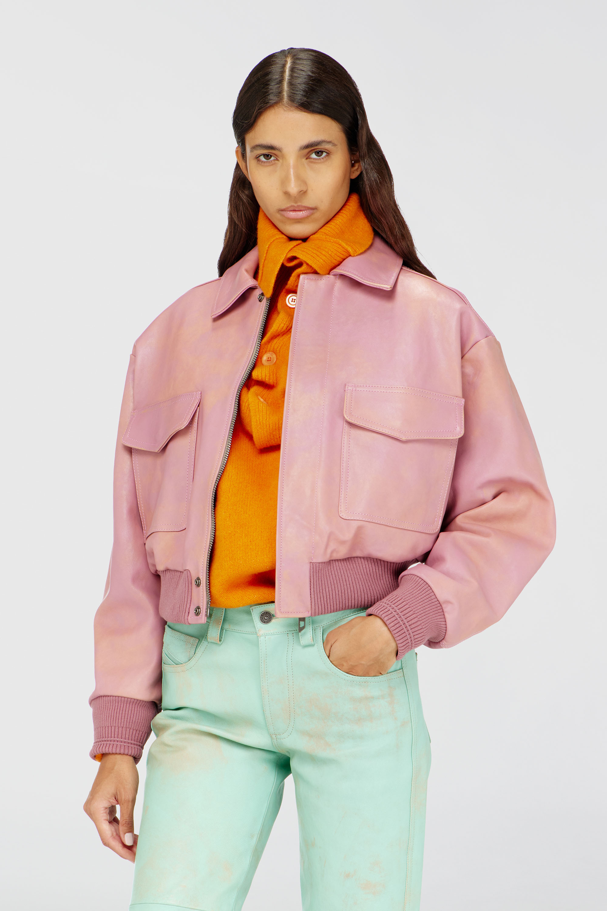 Diesel - L-AVIA, Woman's Aviator jacket in treated leather in Pink - 3