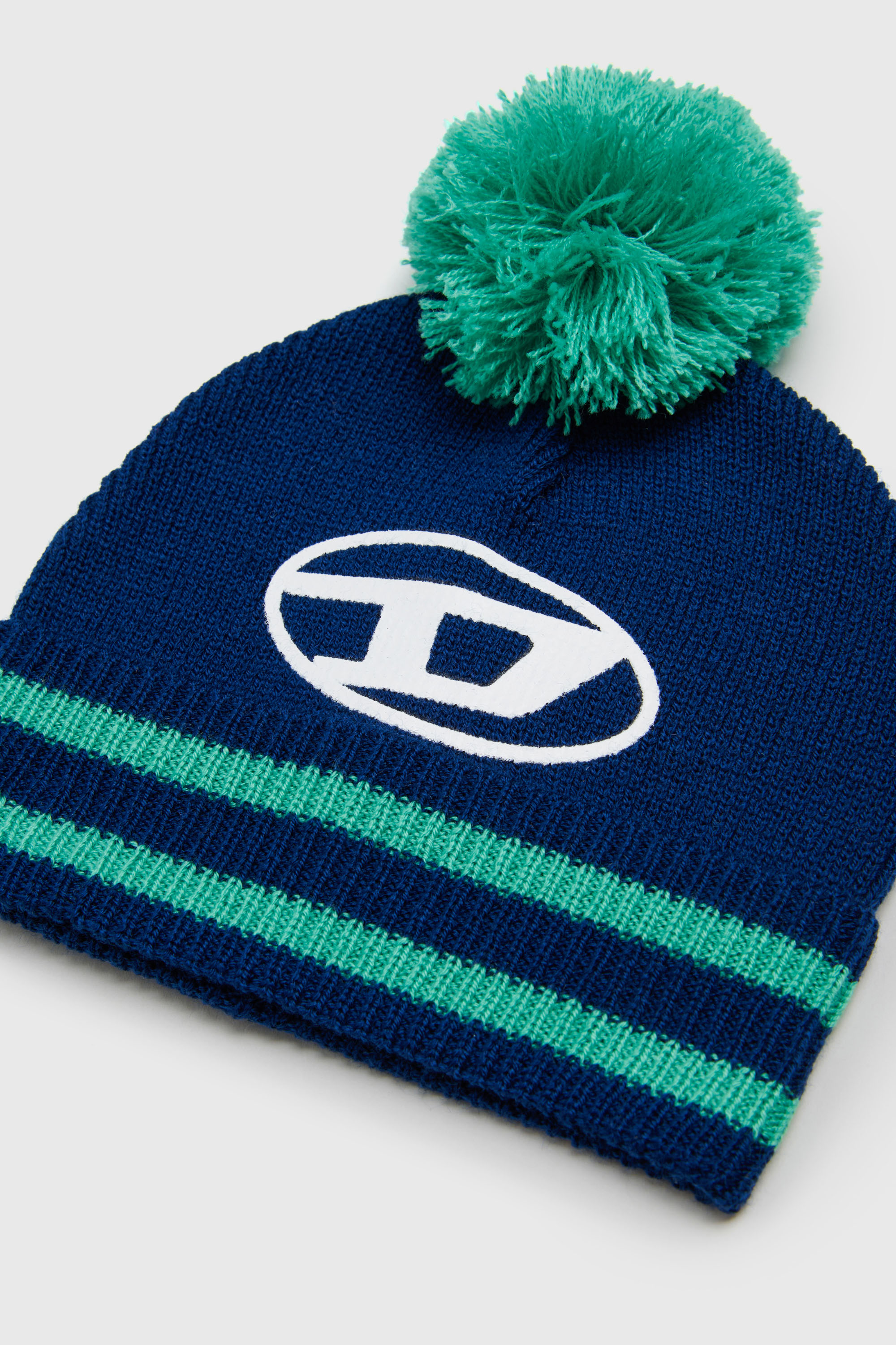 Diesel - FUTEEB, Unisex's Striped pom-pom beanie in wool blend in Blue/Green - 2