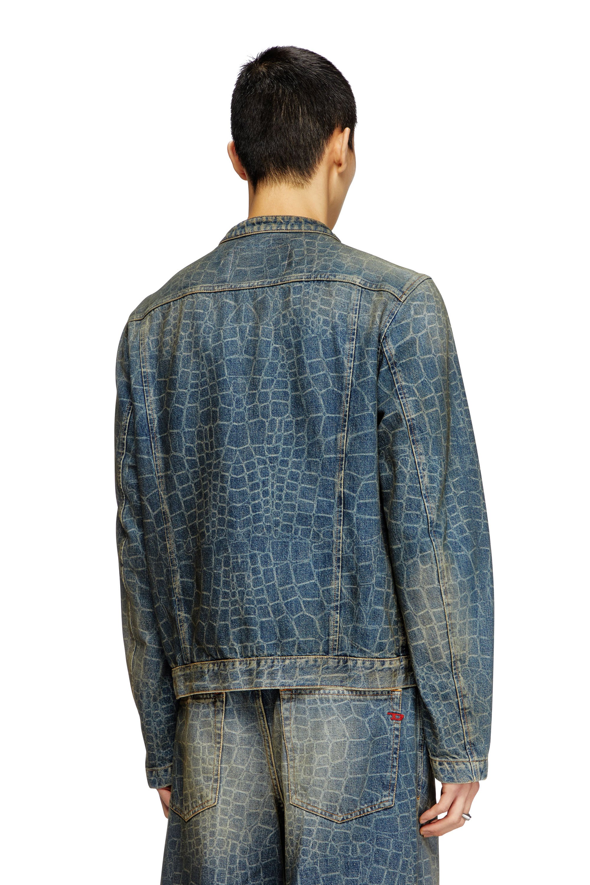 Diesel - CL-D-GLORY-SNAKE, Man's Moto jacket in snake-print denim in Dark Blue - 4