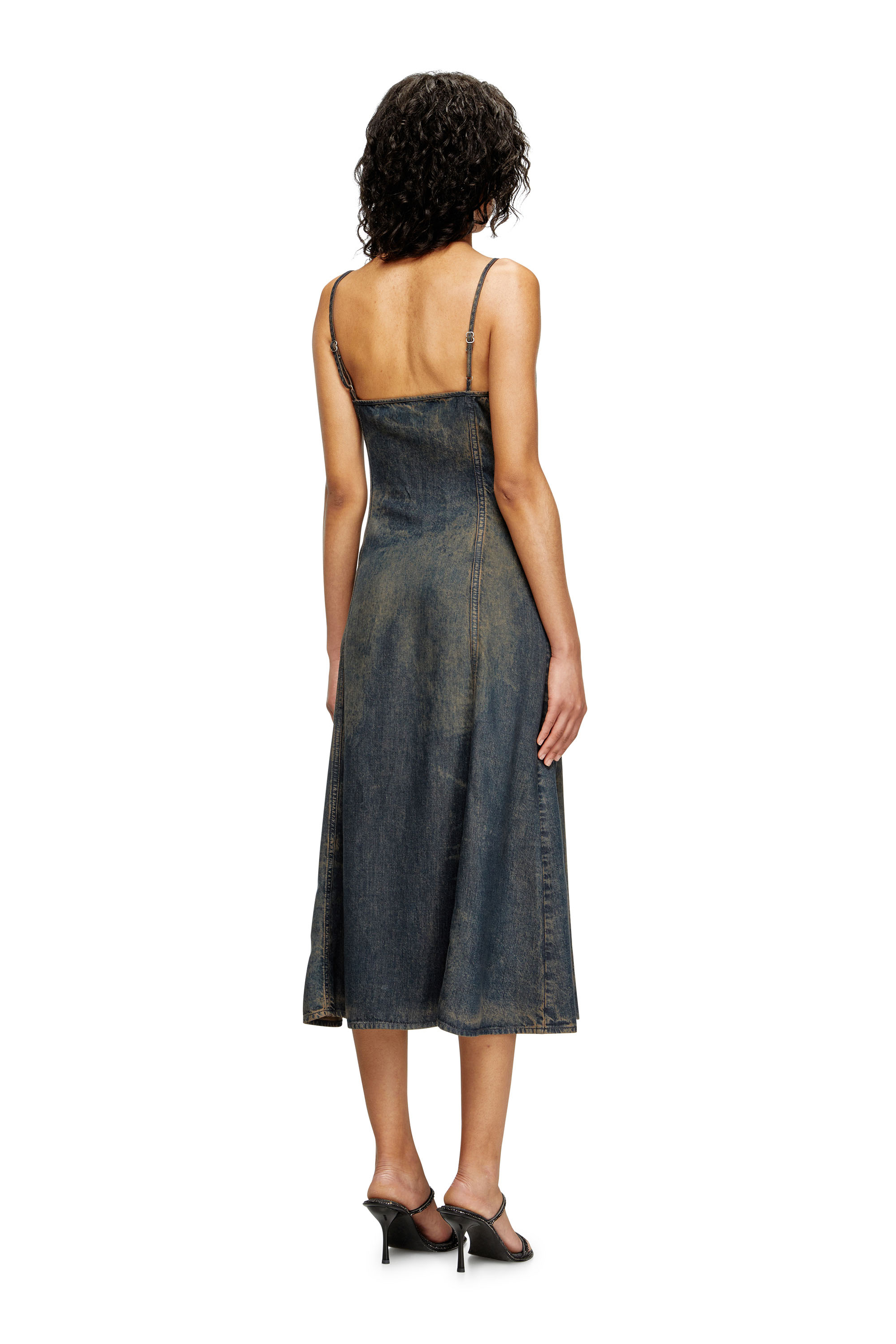 Diesel - DE-BELD-S, Woman's Midi dress in fluid dirt-effect denim in Dark Blue - 3