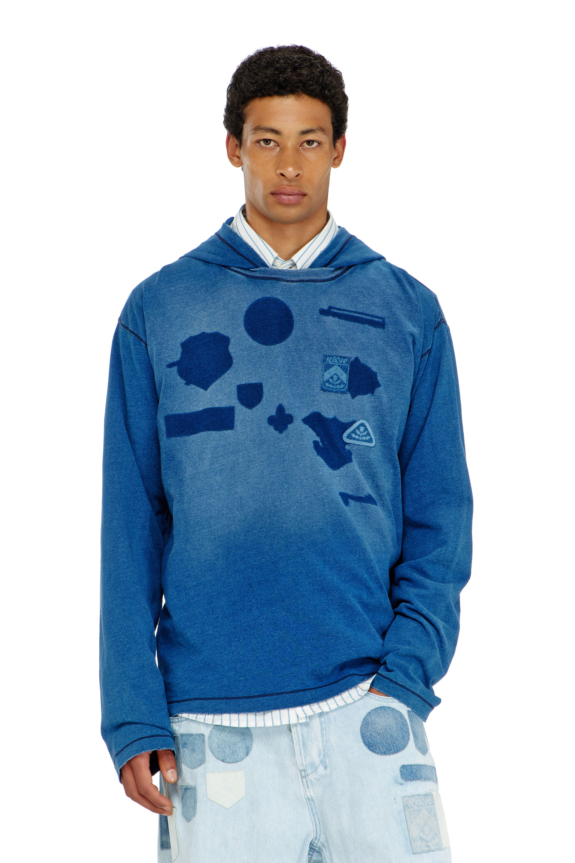 Diesel - T-NOX-LS-HOOD, Man's Hooded long-sleeve T-shirt with shadow-effect patches in null - 1