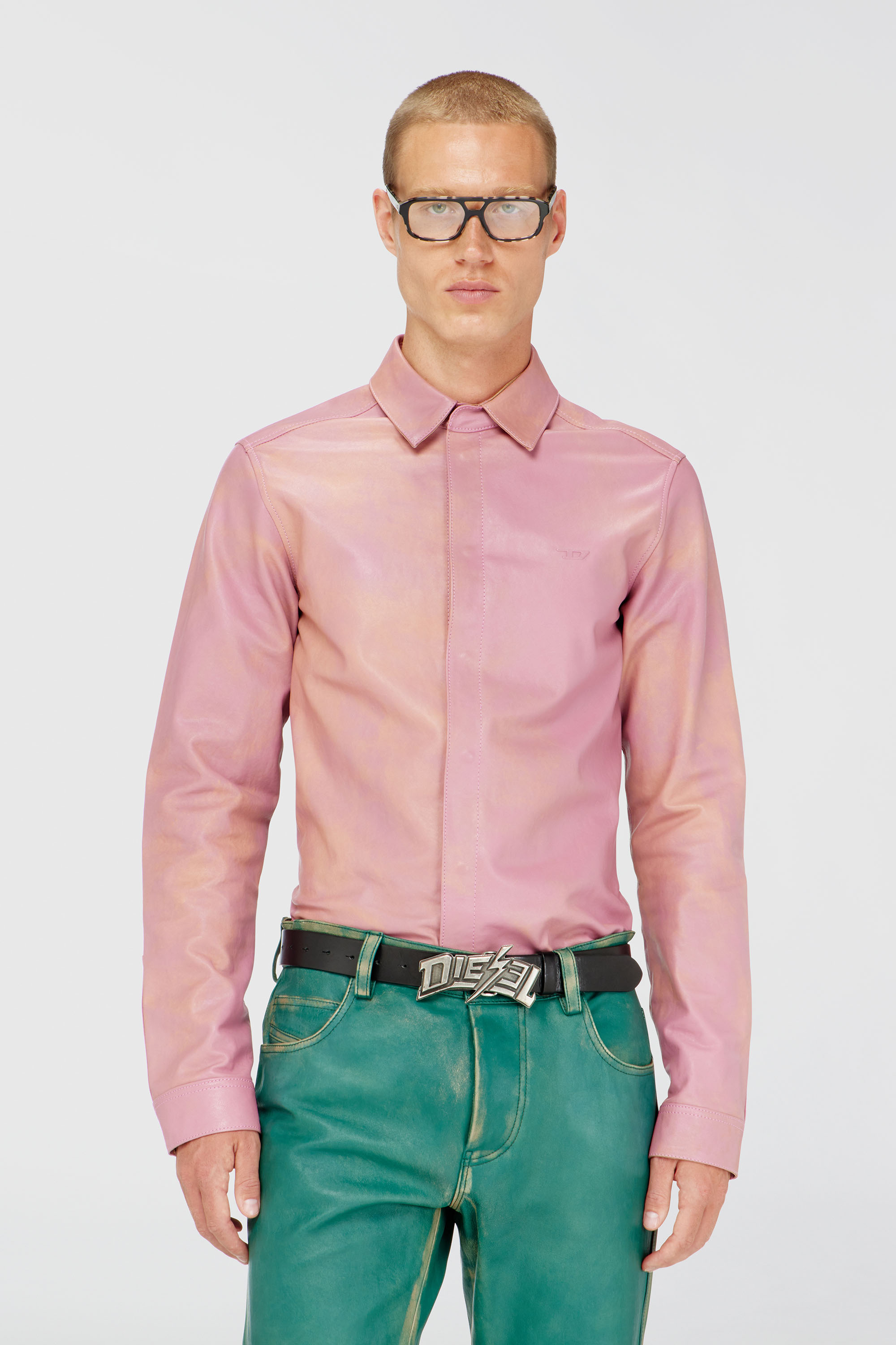 Diesel - S-CIRT, Man's Shirt in treated leather in Pink - 3