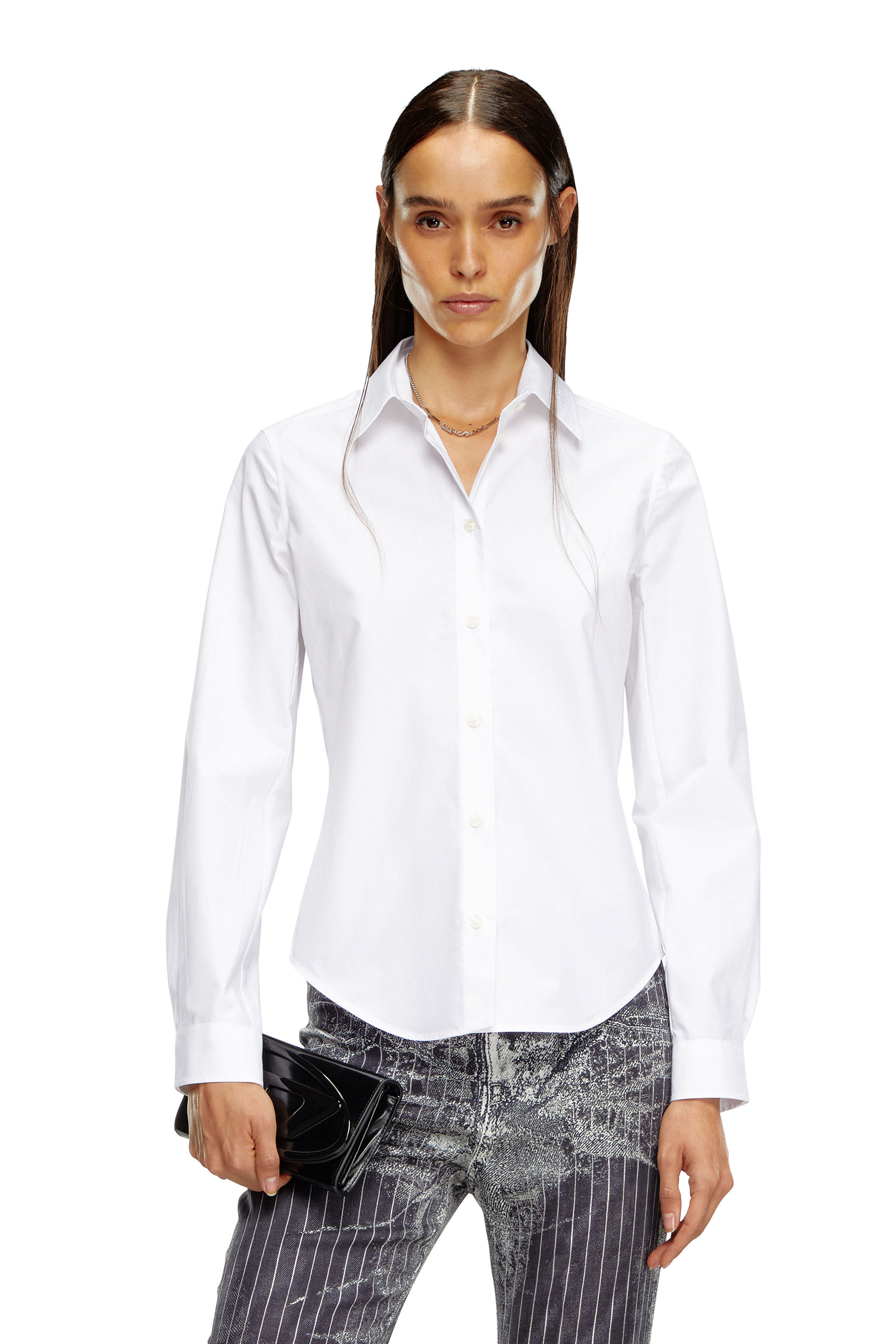 Diesel - C-GISEL-P1, Woman's Shirt with logo-embroidered collar in White - 1