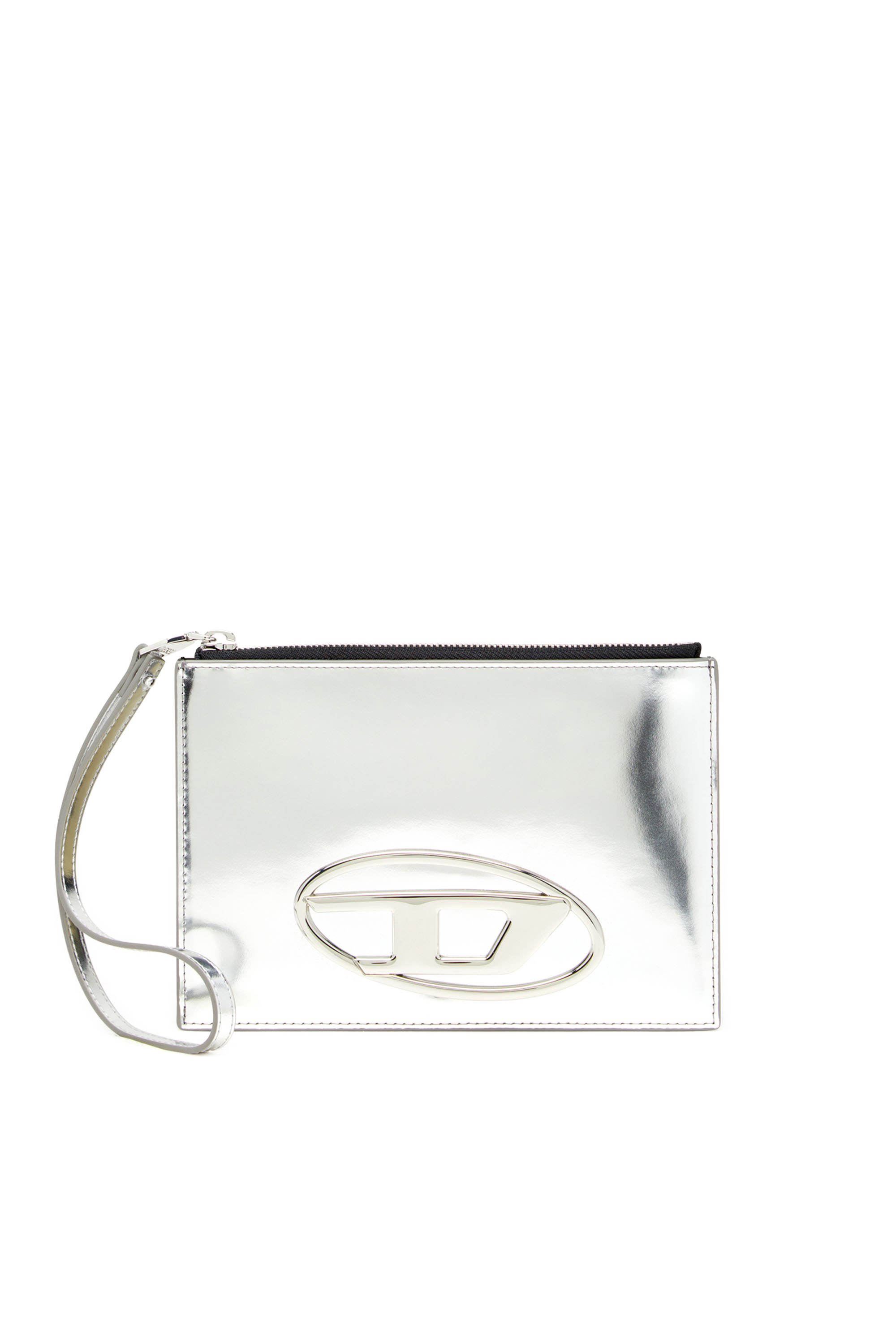 Diesel - 1DR POUCH III, Unisex's Zipped pouch in mirror leather in Silver - 1