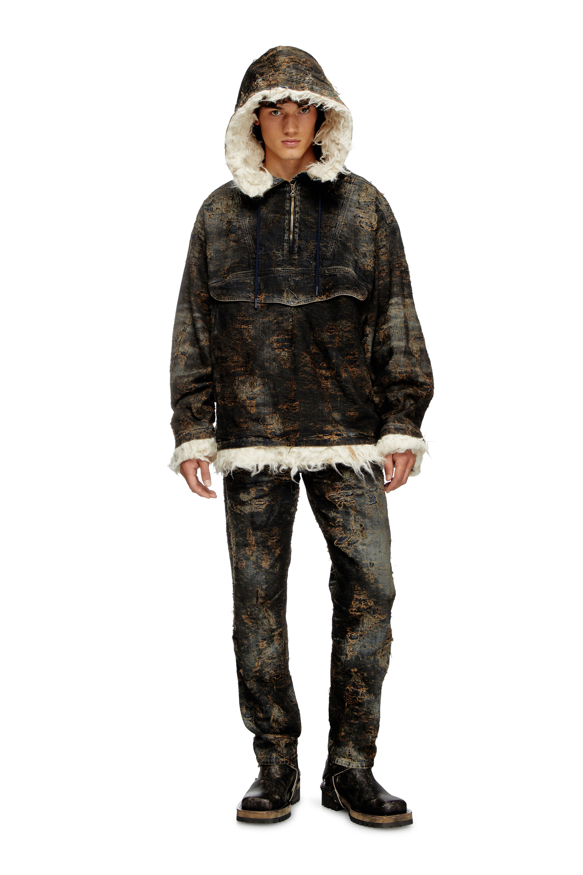 Diesel - D-ARAK-FSF, Unisex's Anorak in coated jacquard denim in Black/Dark grey - 5