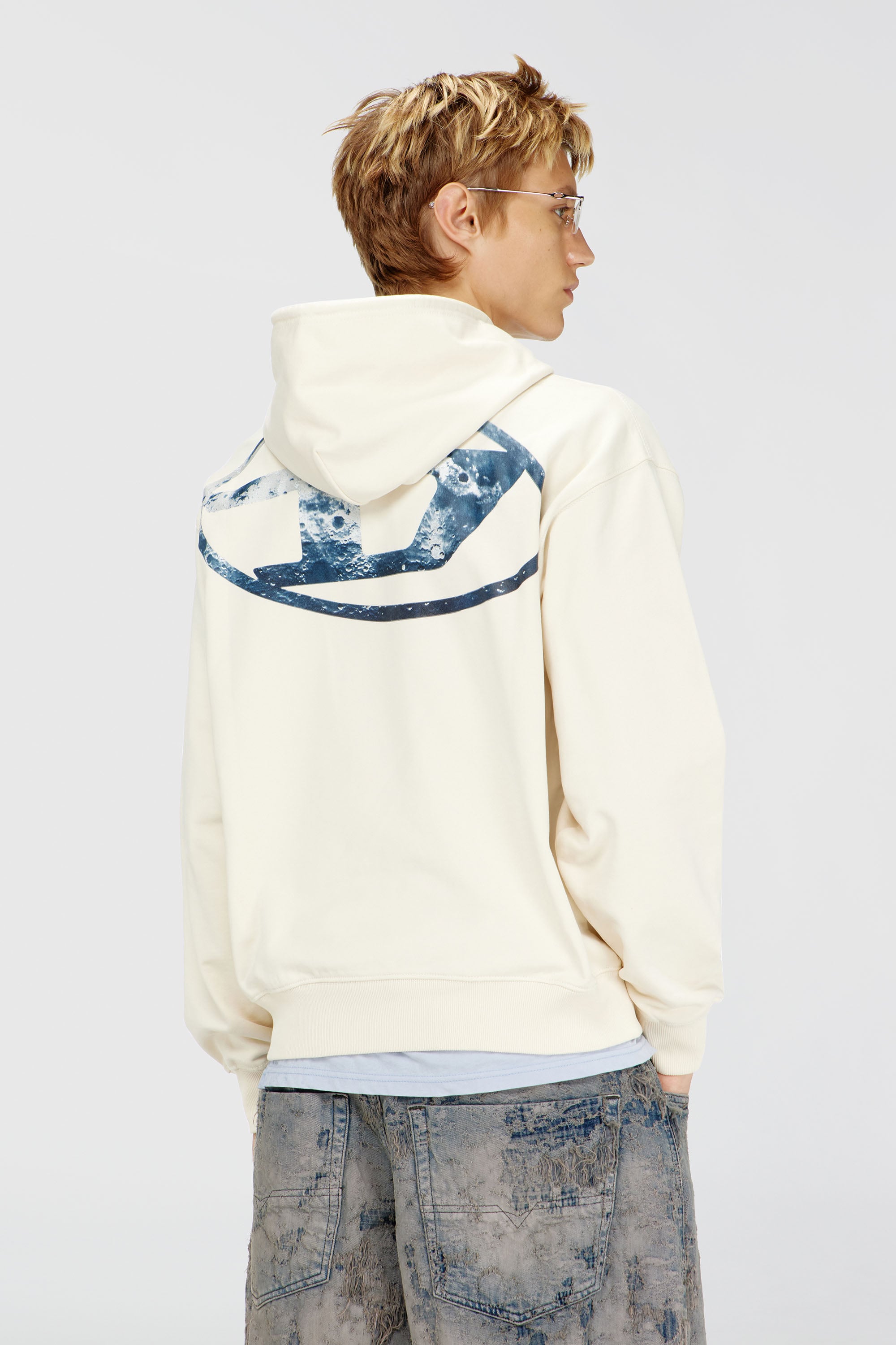 Diesel - S-LUK-H-MOON-T92, Man's Hoodie with Oval D logo in White - 4
