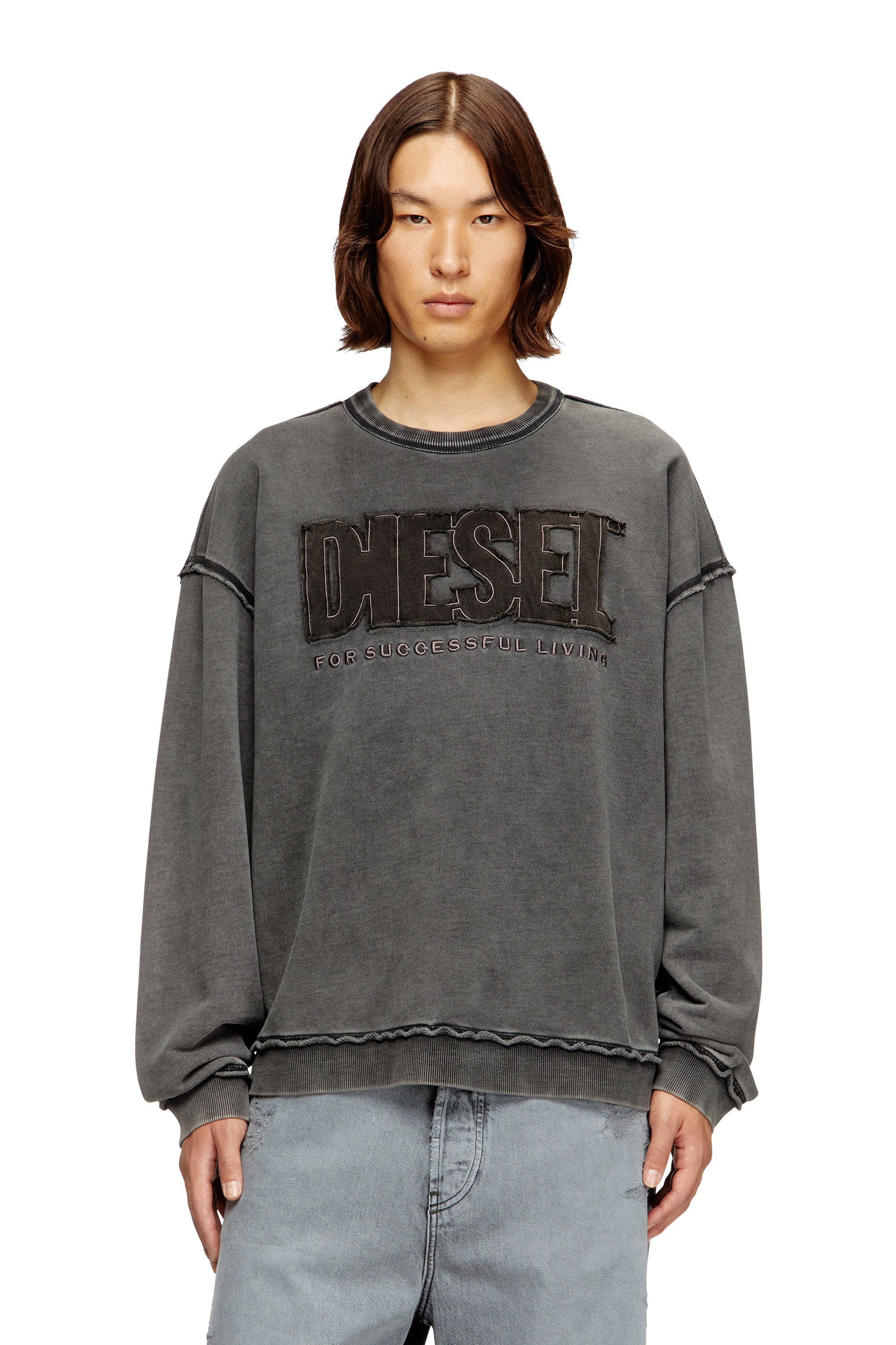 Diesel - S-BOXT-RAW-V1, Man's Cotton sweatshirt with appliqué logo in Dark grey - 3