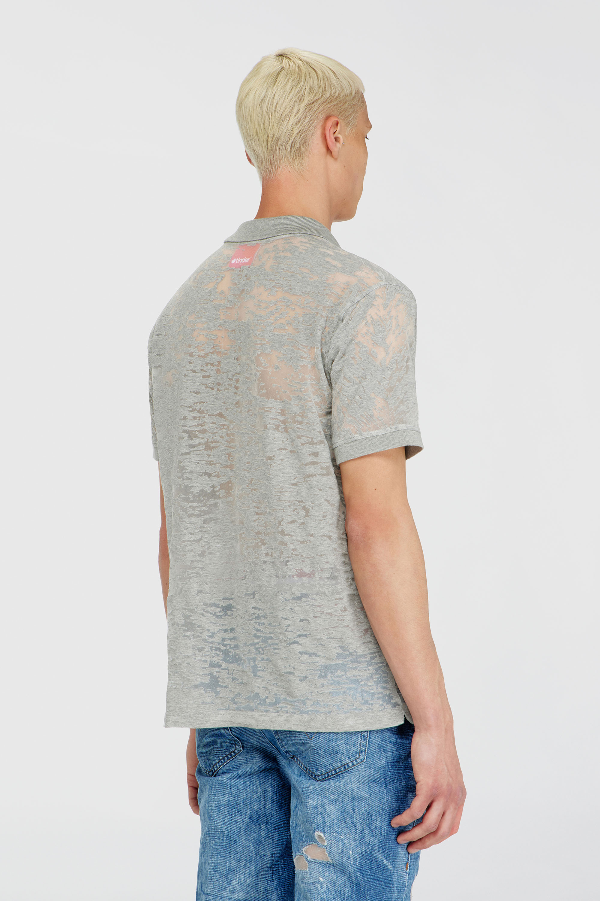 Diesel - PR-T-REJUST, Man's Polo shirt in all-over devor&eacute; jersey in Light Grey - 4
