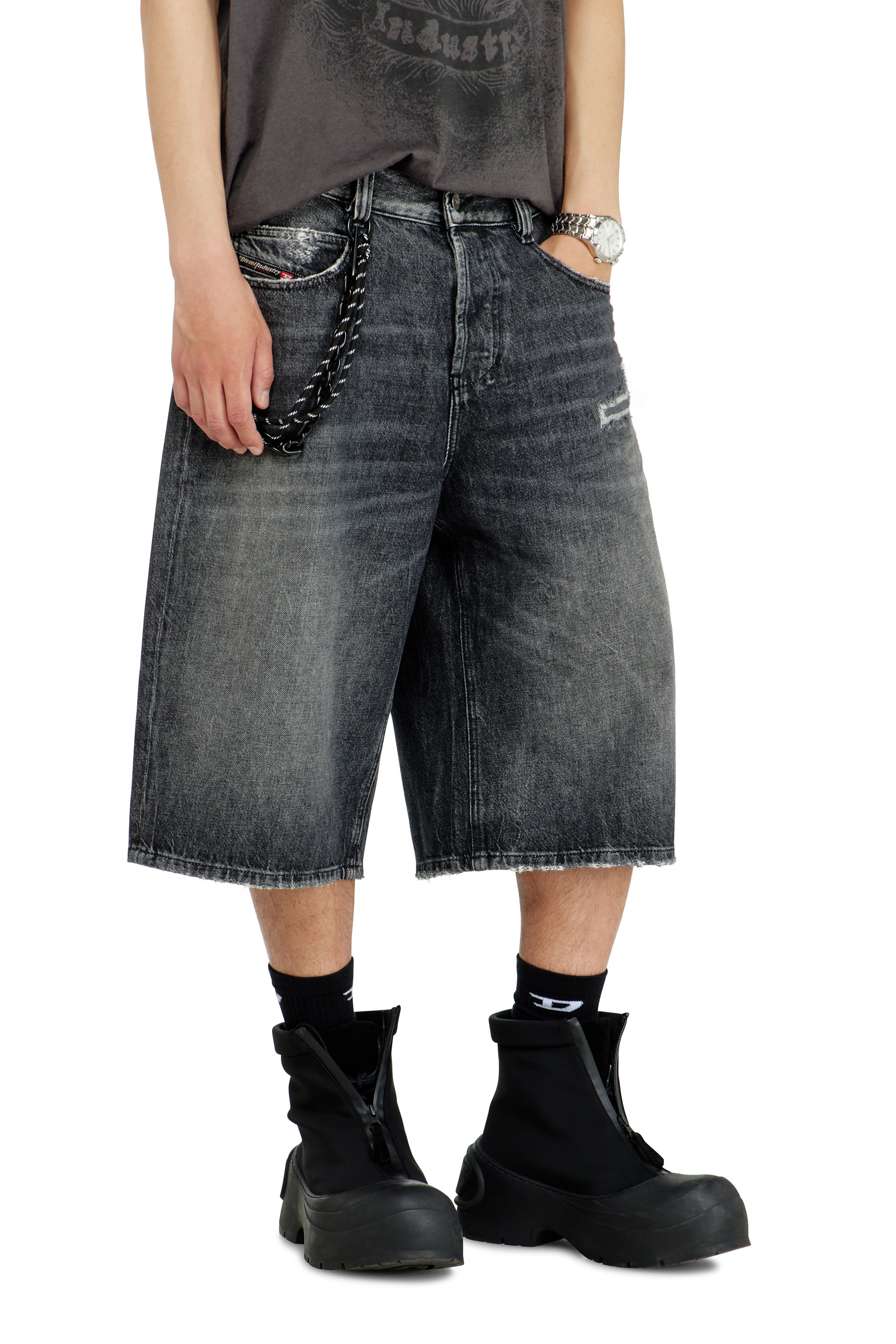 Diesel - D-ENIM-M-SHORT, Unisex's Denim relaxed shorts with abrasions in Dark grey - 7