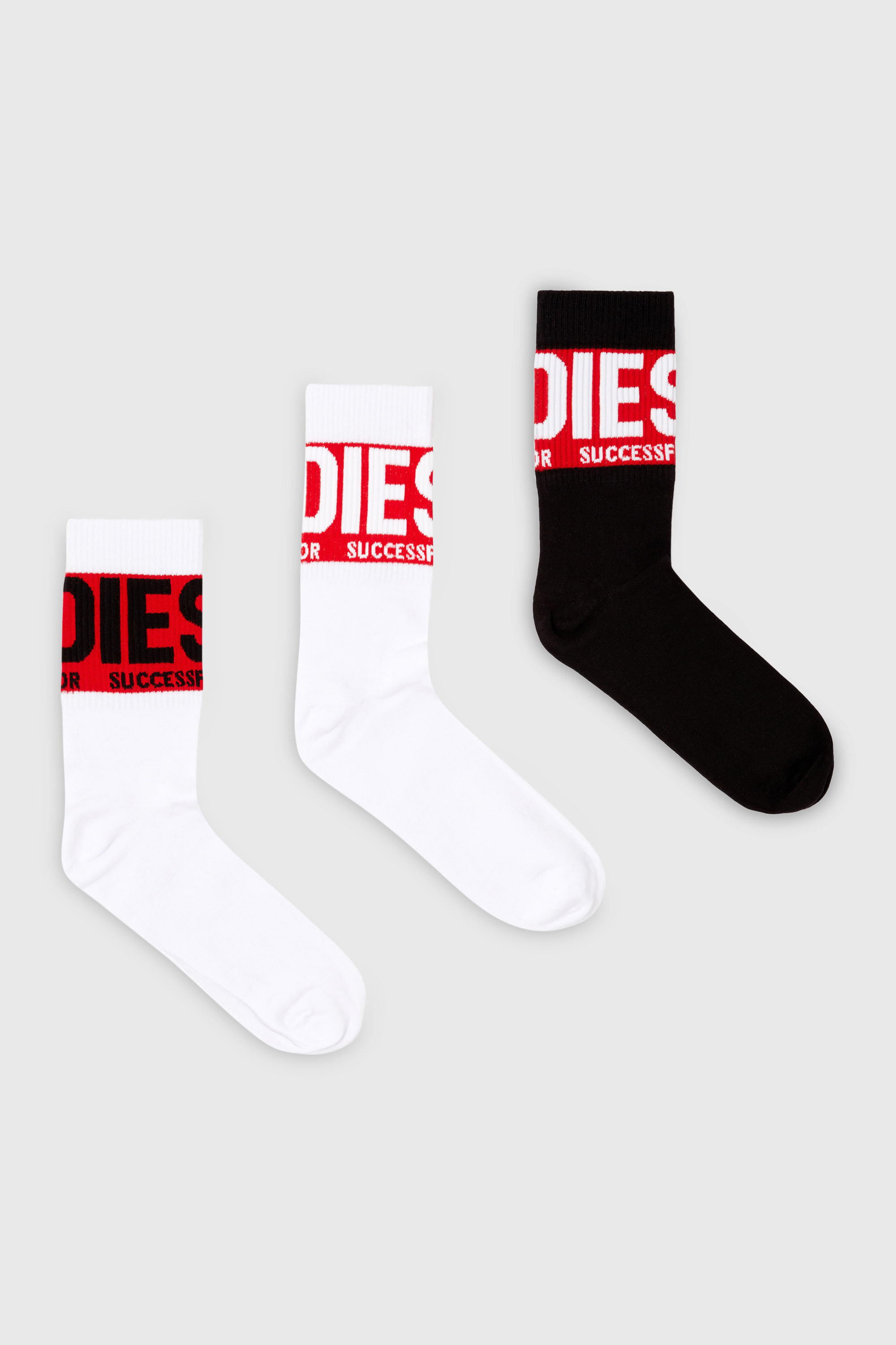 Diesel - SKM-RAY-THREEPACK, Man's Three-pack of socks with logo cuffs in White/Black - 1
