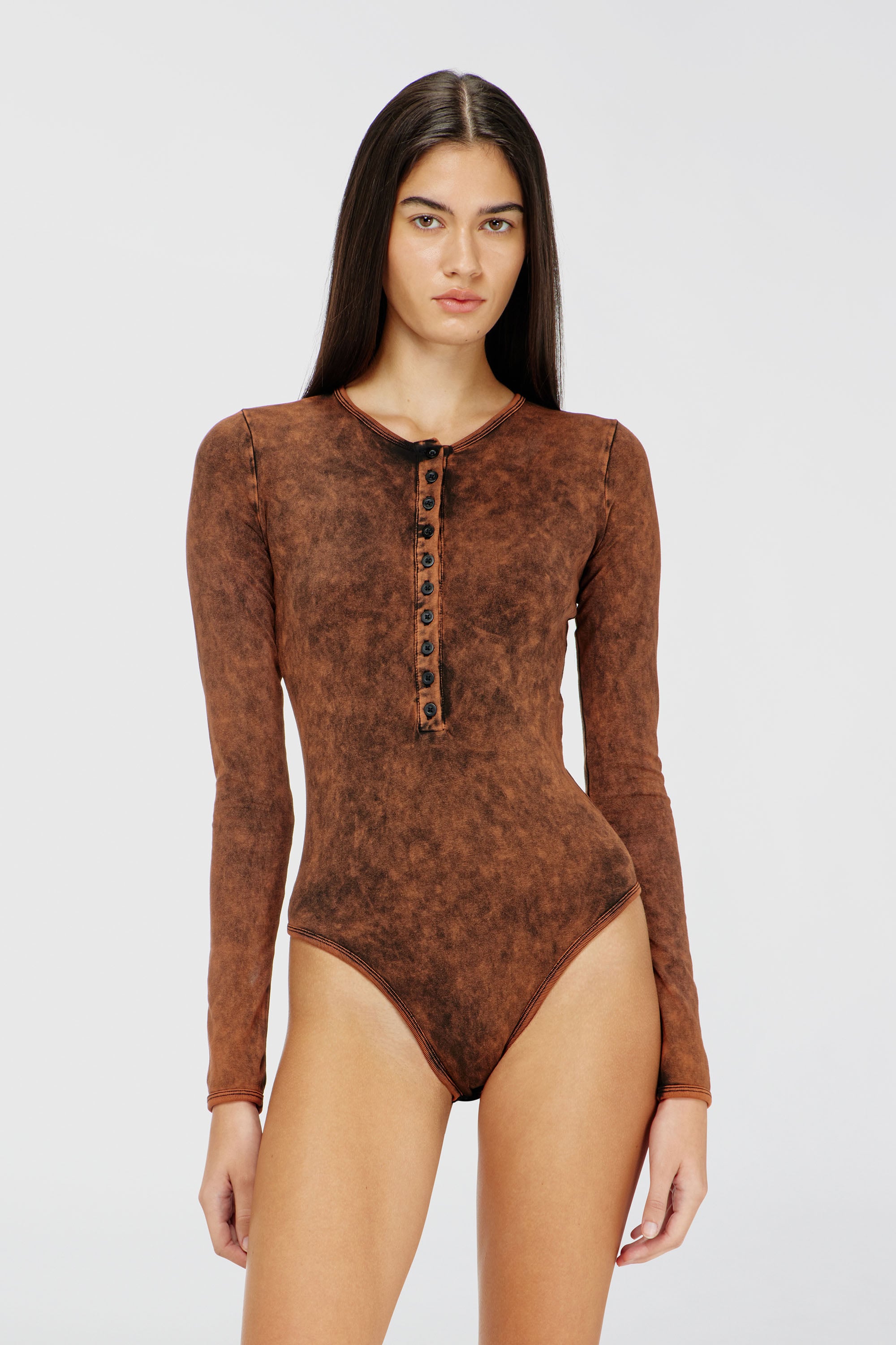 Diesel - FRESYA-DNM, Woman's Cotton bodysuit with buttoned front in Brown - 1