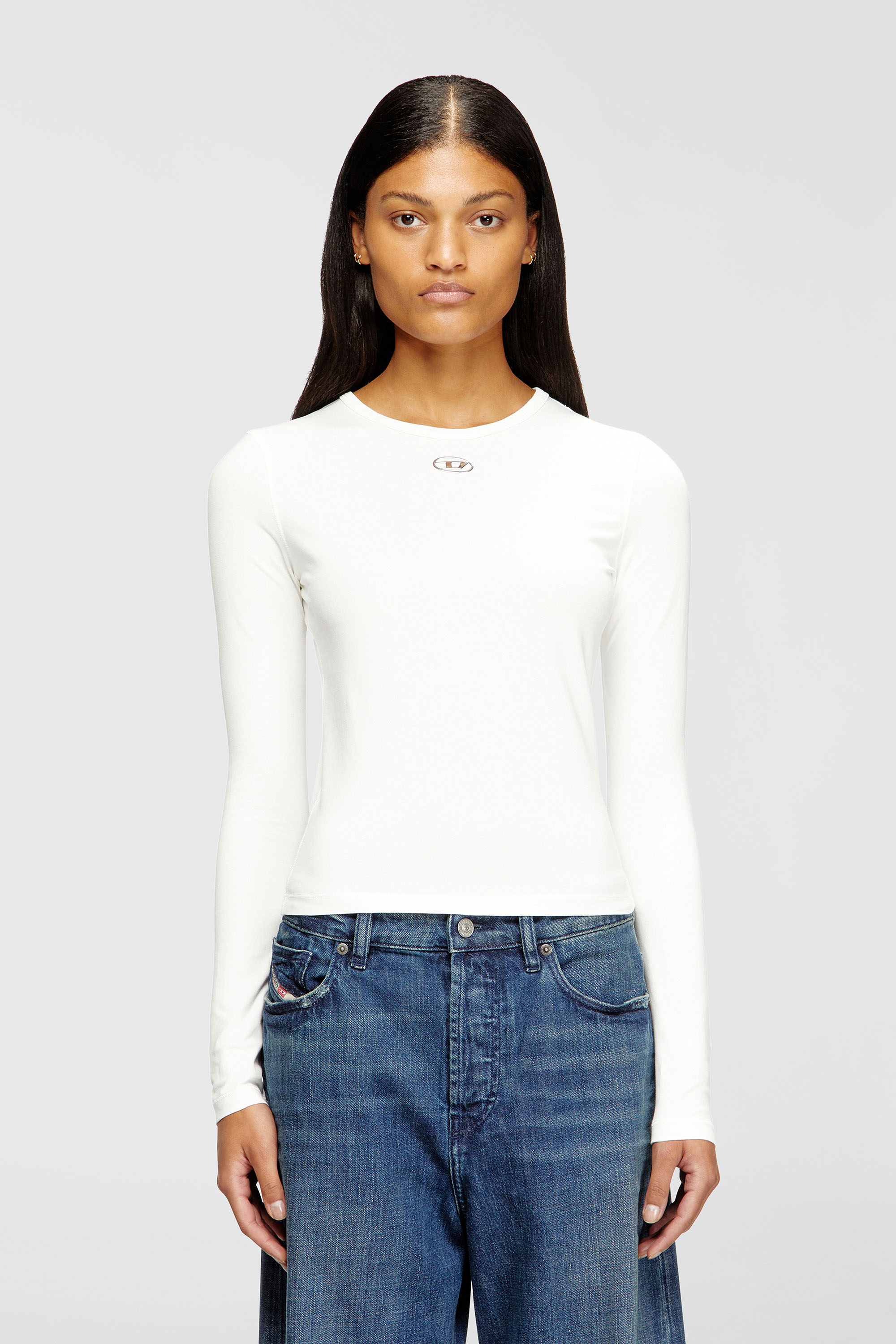 Diesel - T-UNCUTIESLONG-LS-OD, Woman's Cotton sweater with Oval D logo in White - 3