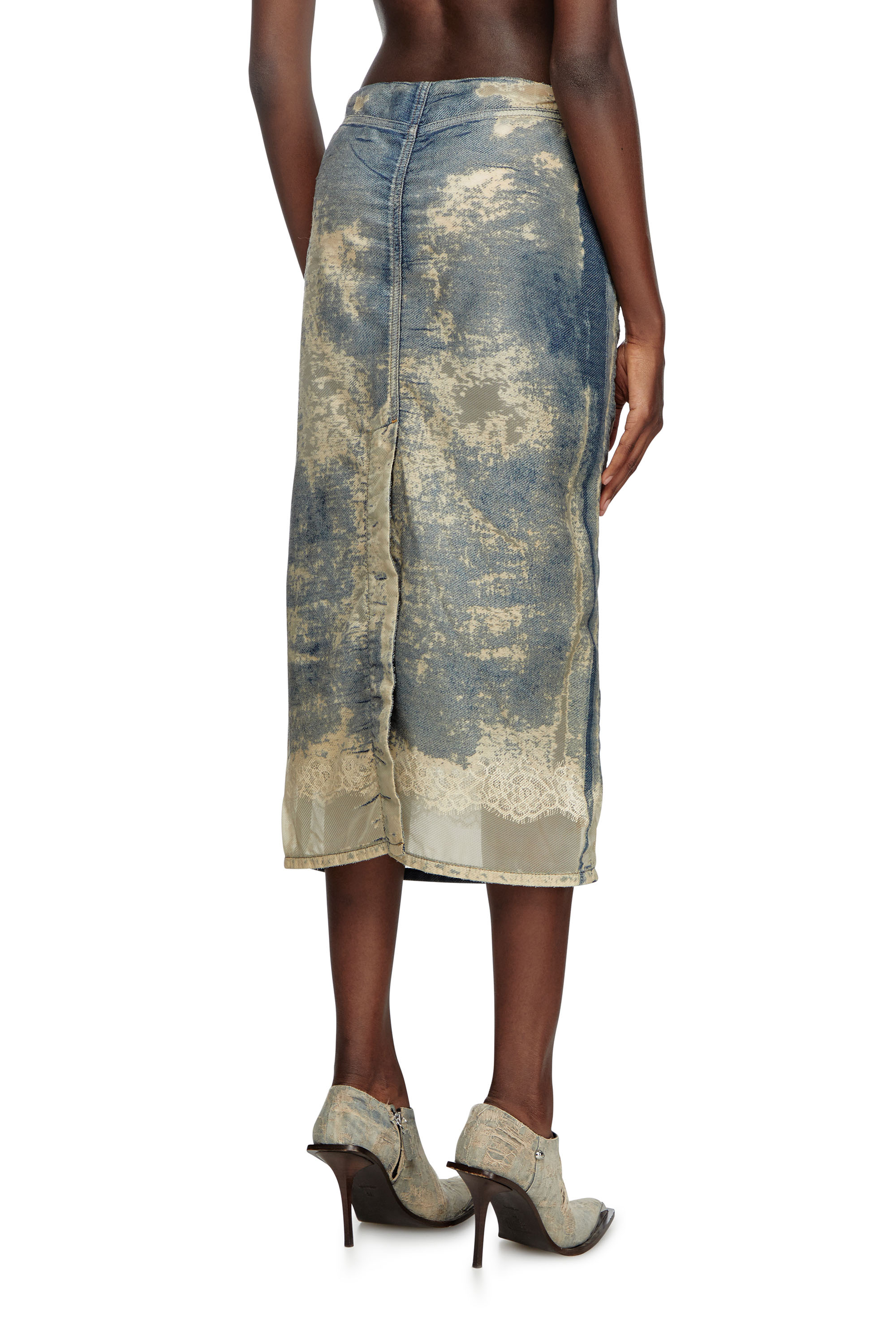 Diesel - DE-PRA-FSF, Woman's Midi skirt in floating devor&eacute; denim in Medium blue - 4