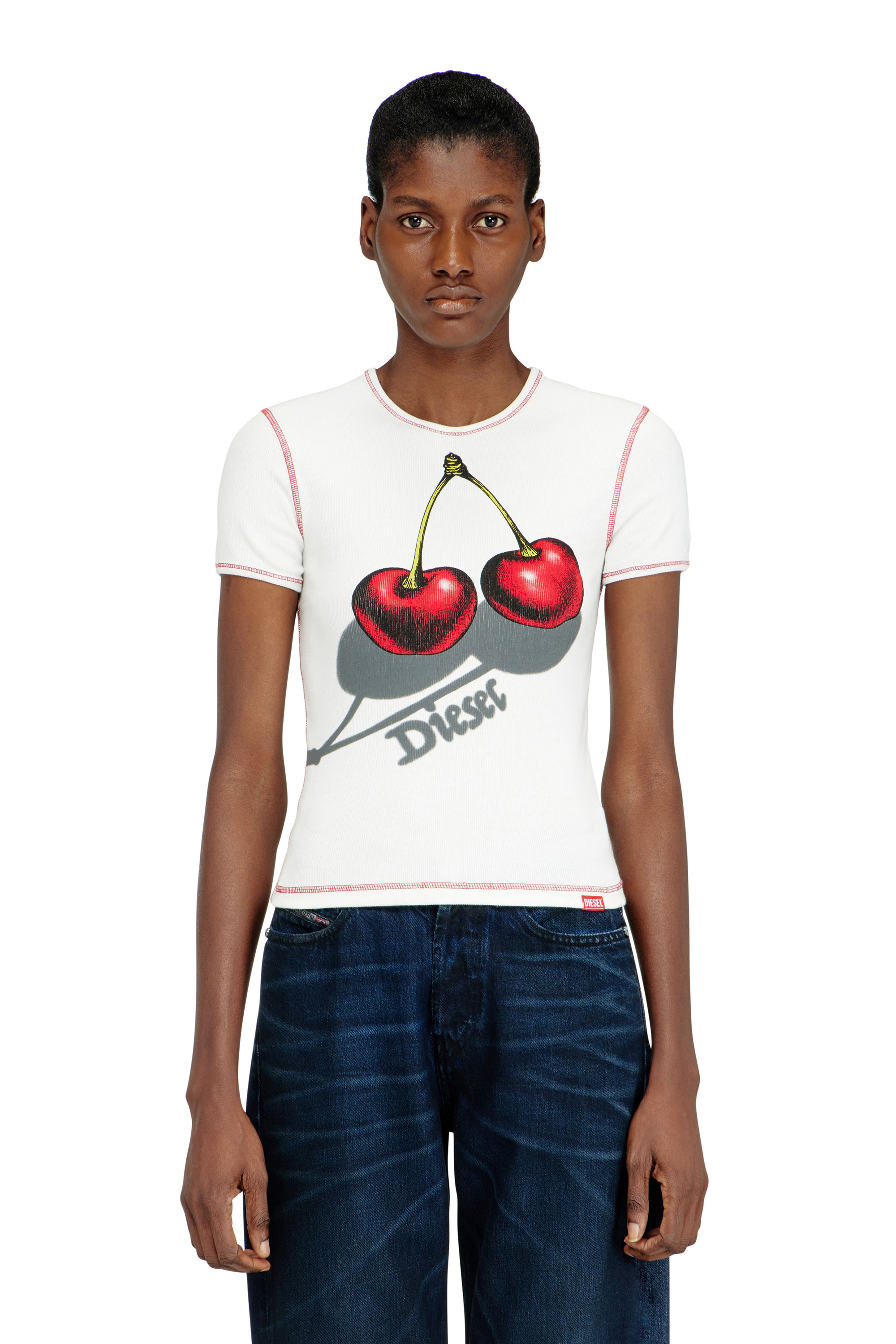 Diesel - SV-T-ELE-CHER, Woman's Slim cotton T-shirt with cherry print in White - 1