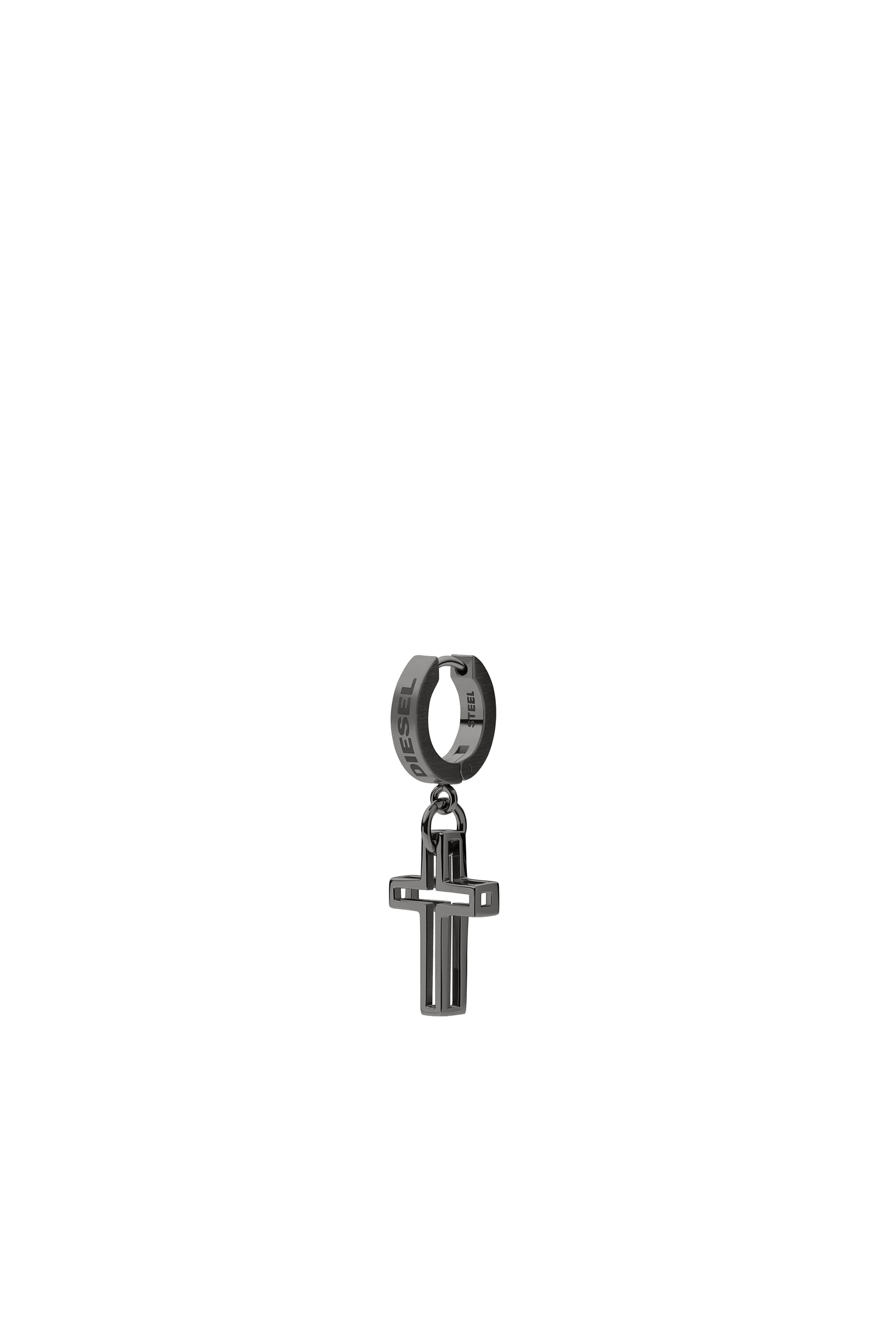 Diesel - DX1274, Man's Black stainless steel cross motif single drop earring in Silver - 1